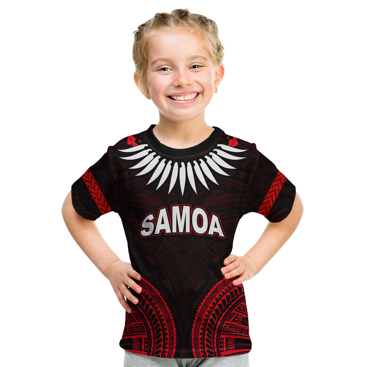(Custom Personalised) Samoa Ula Nifo Tribal T Shirt KID Red Style LT6 Youth XL Size14 - Polynesian Pride