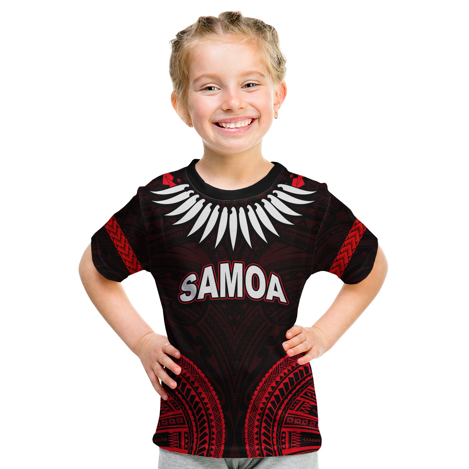 (Custom Personalised) Samoa Ula Nifo Tribal T Shirt KID Red Style LT6 Youth XL Size14 - Polynesian Pride