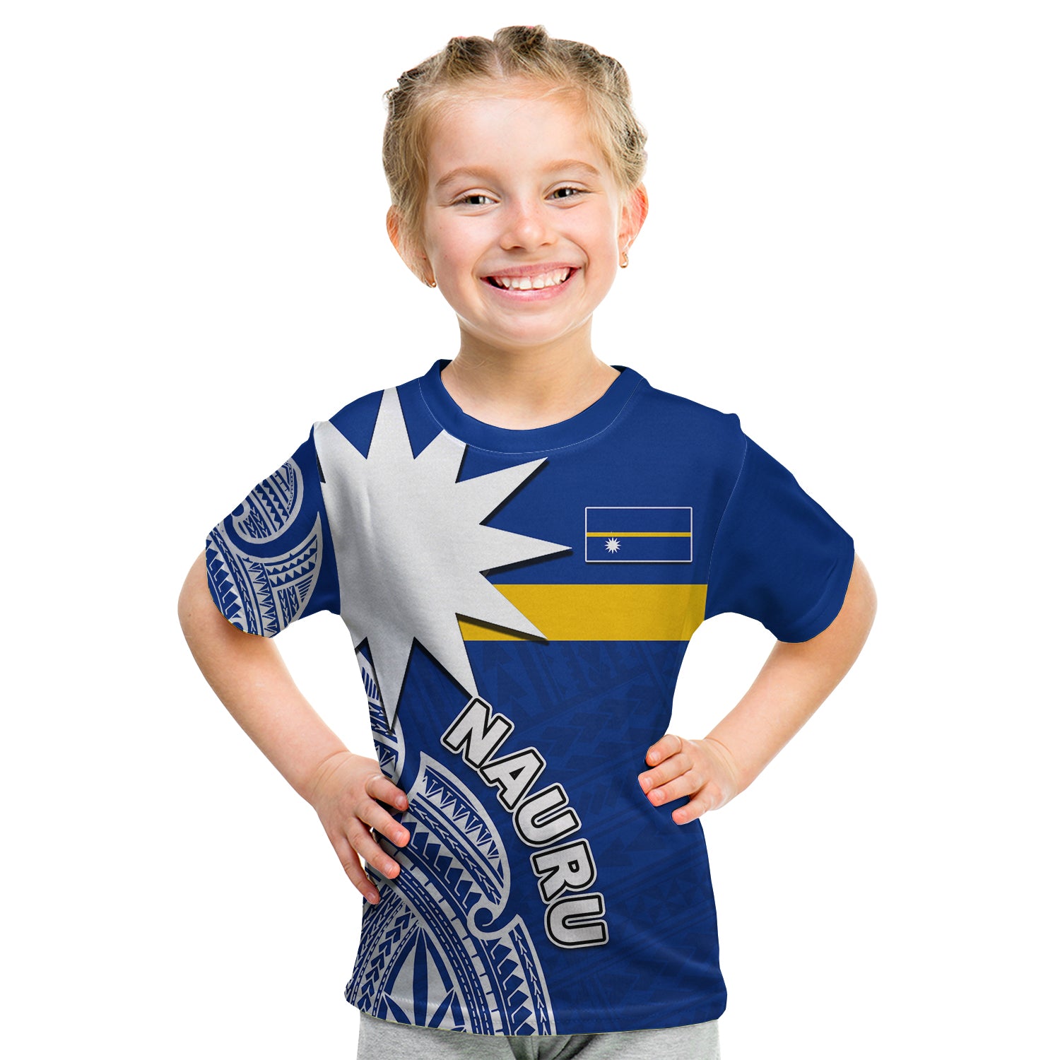 (Custom Personalised) Nauru T Shirt Kid Flag In Heart No.1 LT6 - Polynesian Pride