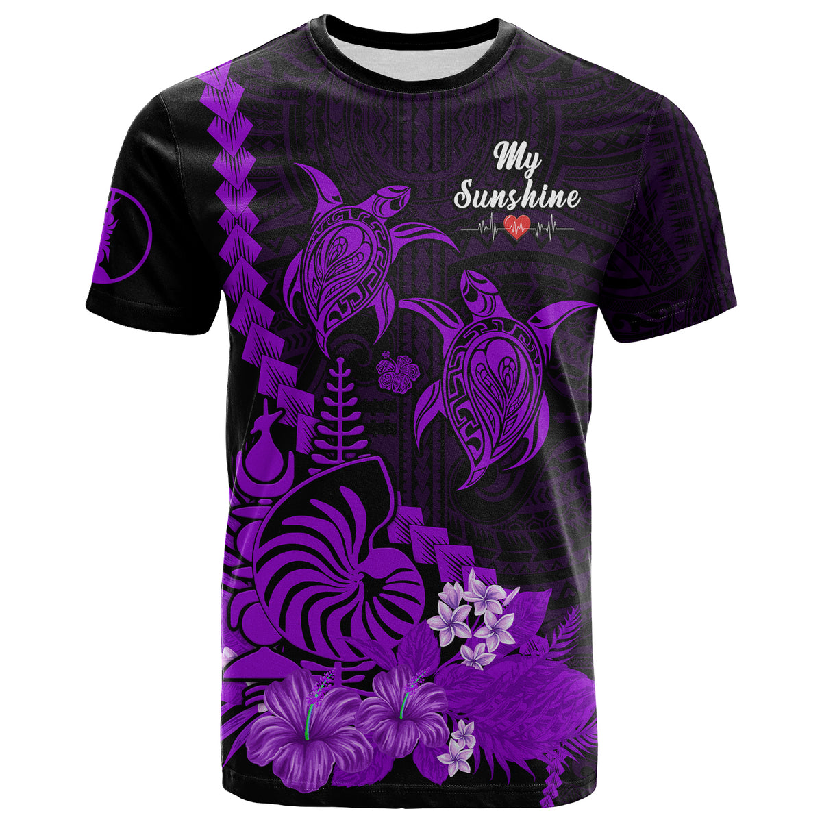 Custom New Caledonia Valentine Couple T Shirt My Sunshine Polynesia Turtle Purple LT14 - Polynesian Pride