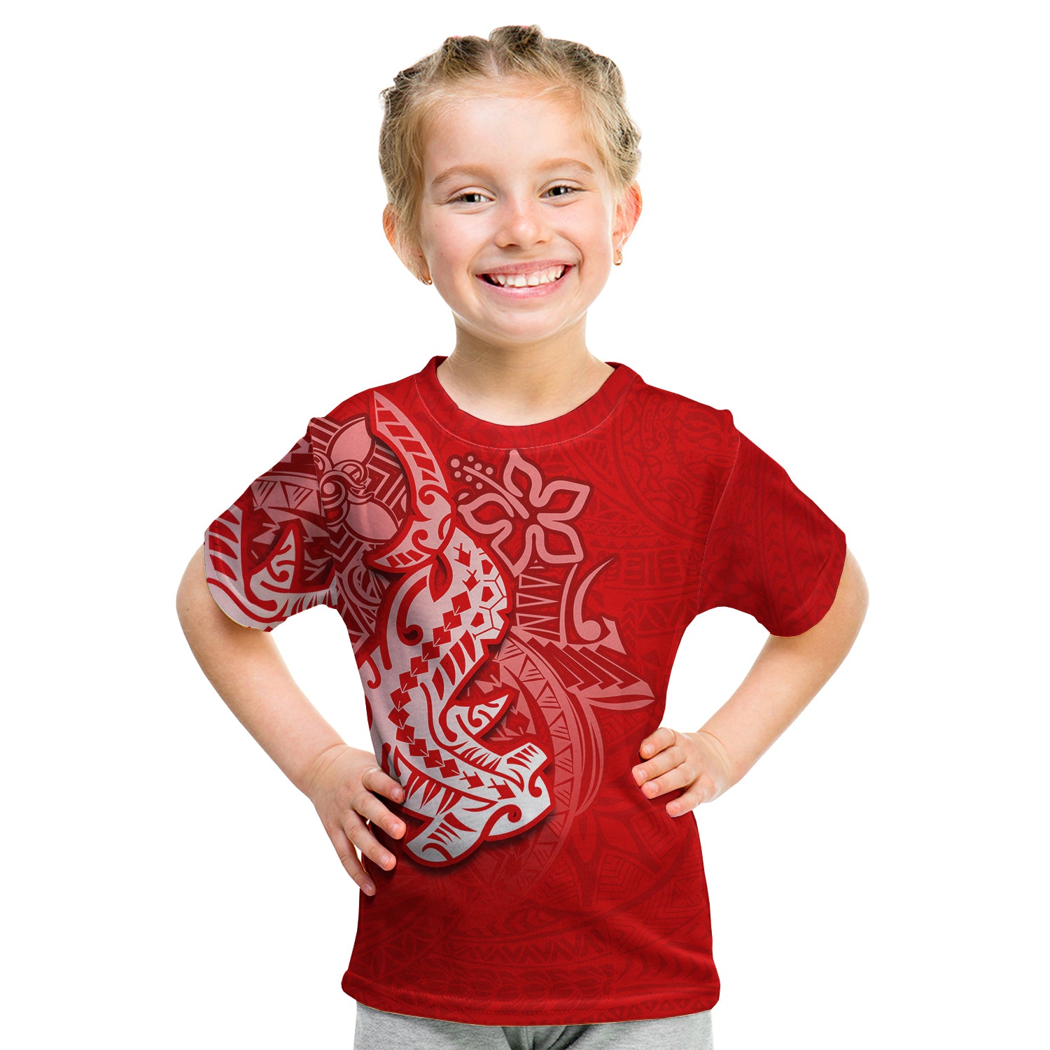 (Custom Personalised) Hammerhead Shark T Shirt Kid Polynesian Red Style LT6 - Polynesian Pride