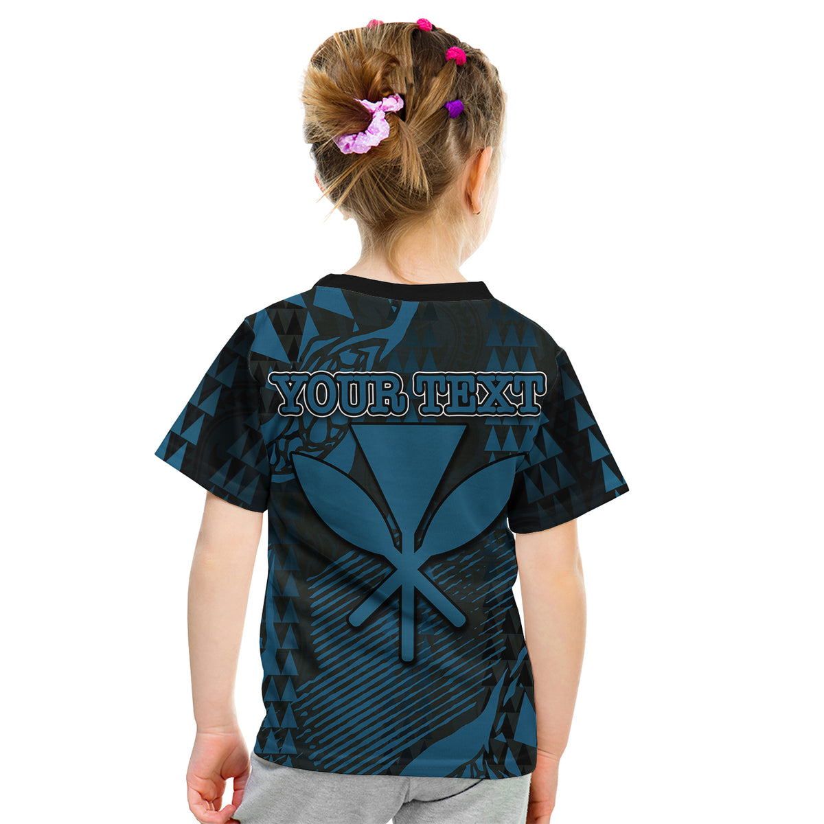(Custom Personalised) Hawaii Kanaka Map T Shirt Kid Blue Style LT6 - Polynesian Pride