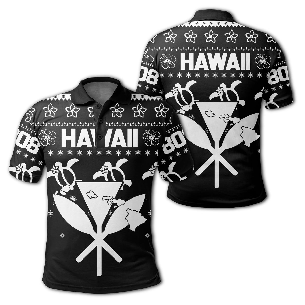 Kanaka Turtle Christmas Pattern Polo Shirt Helen Style White Unisex White - Polynesian Pride