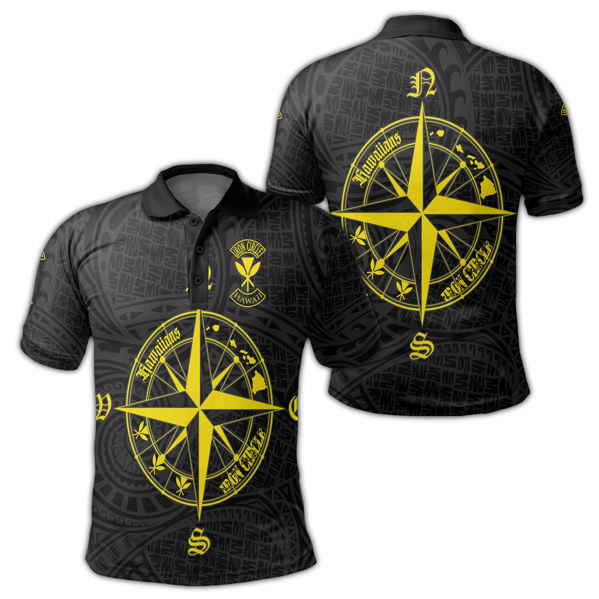 Kanaka Polynesian Iron Circle Polo Shirt LEMC AH Unisex Black - Polynesian Pride