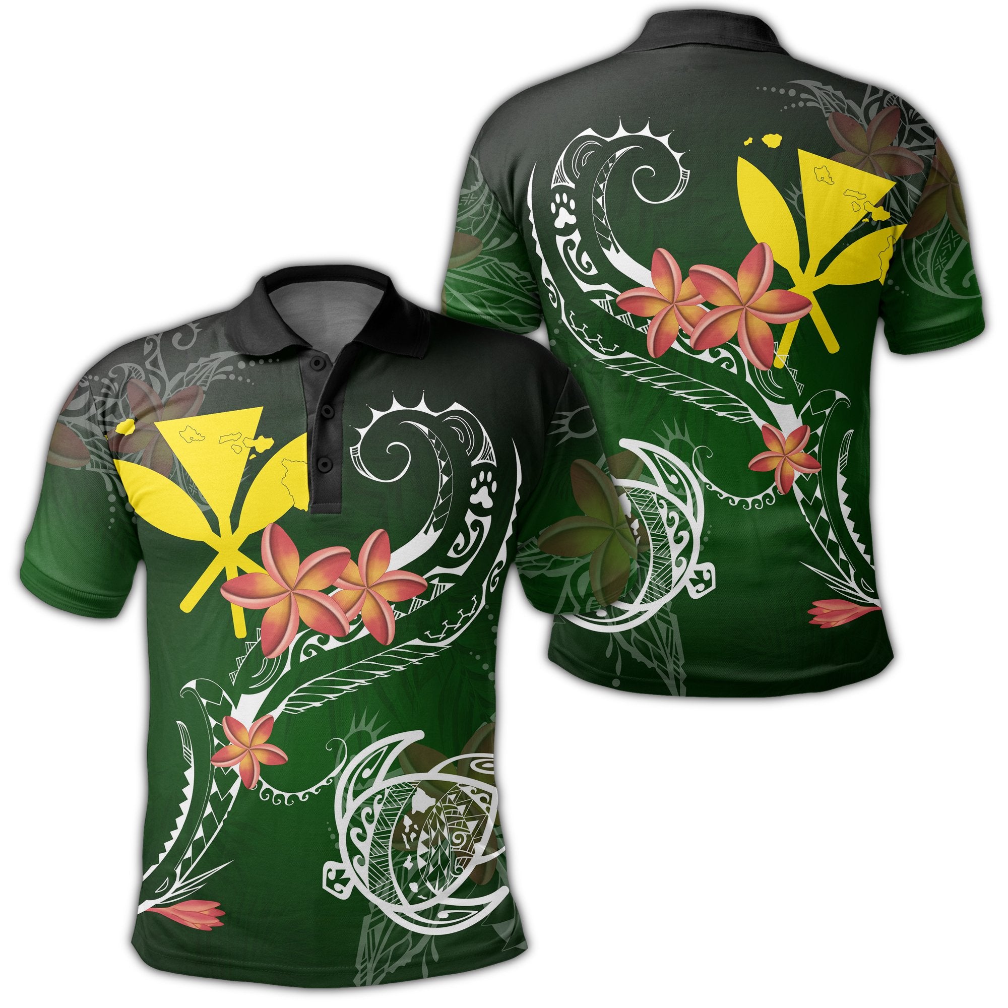 Hawaii Turtle Plumeria Polynesian Polo Shirt Luck Style Unisex Green - Polynesian Pride