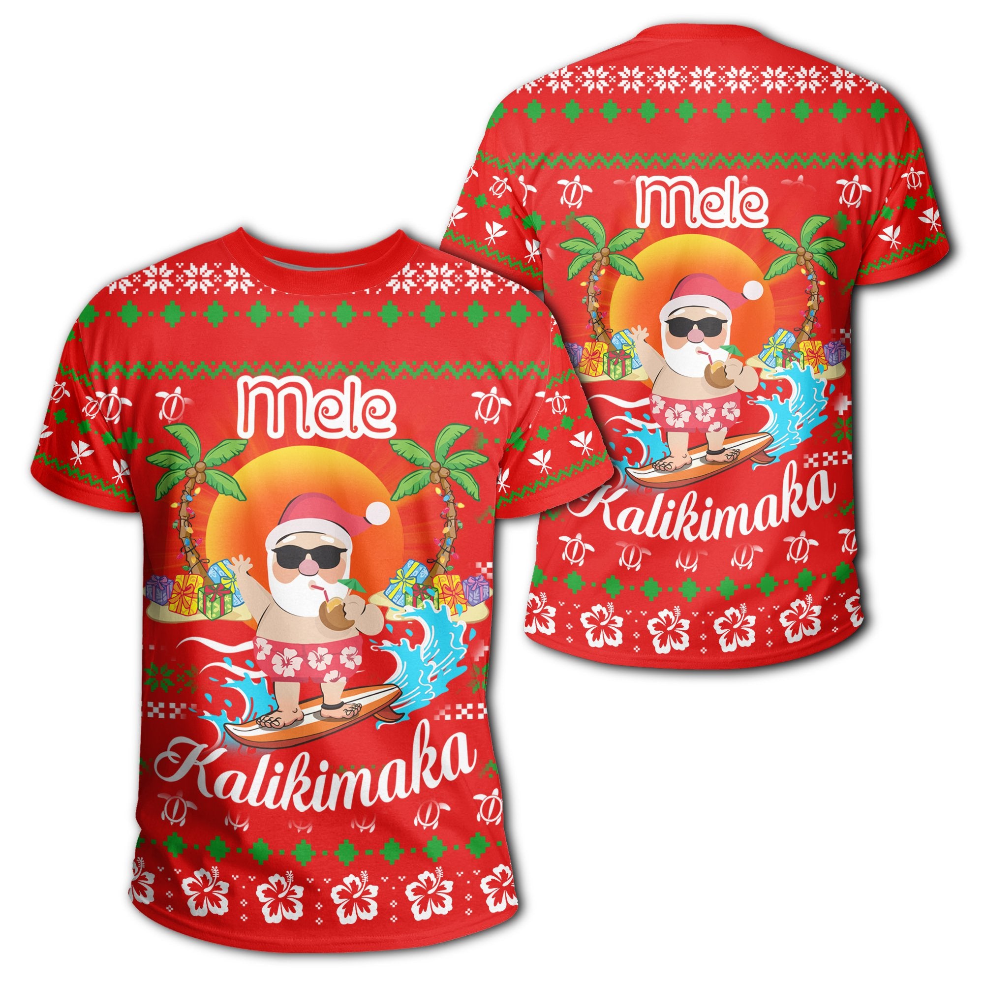 Hawaiian Santa Claus Mele Kalikimaka T Shirt Red Aviv Style AH Unisex Red - Polynesian Pride