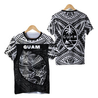Guam Rugby T Shirt Polynesian Patterns Black LT16 - Polynesian Pride