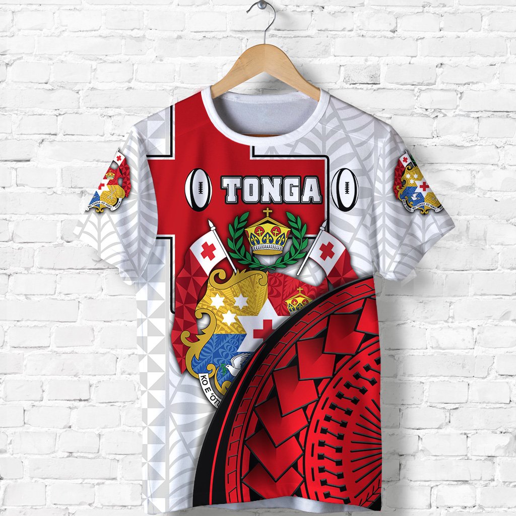 Custom Tonga Rugby T Shirt Polynesian Armor Style White Unisex White - Polynesian Pride