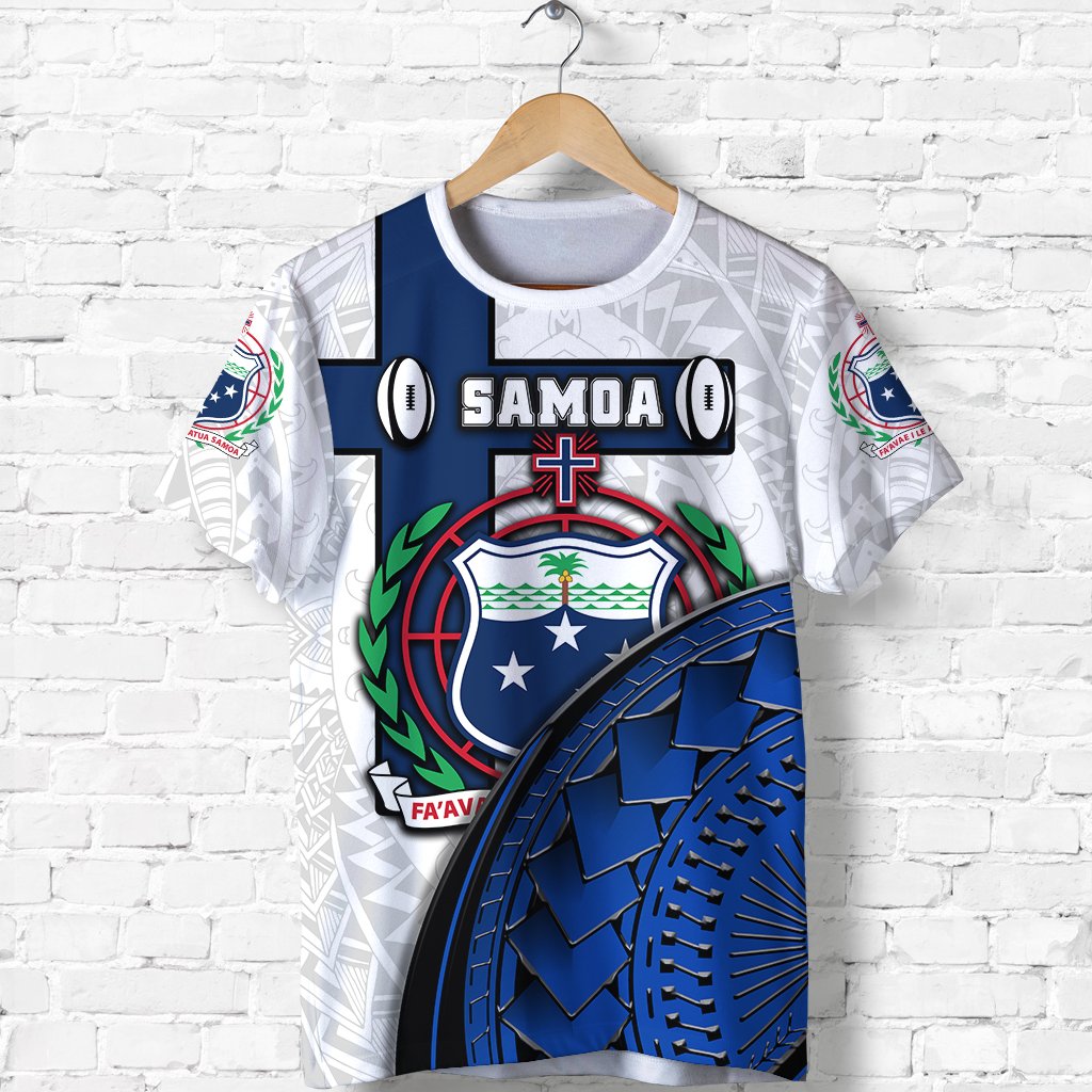 Custom American Samoa Rugby T Shirt Armor Style White Unisex White - Polynesian Pride