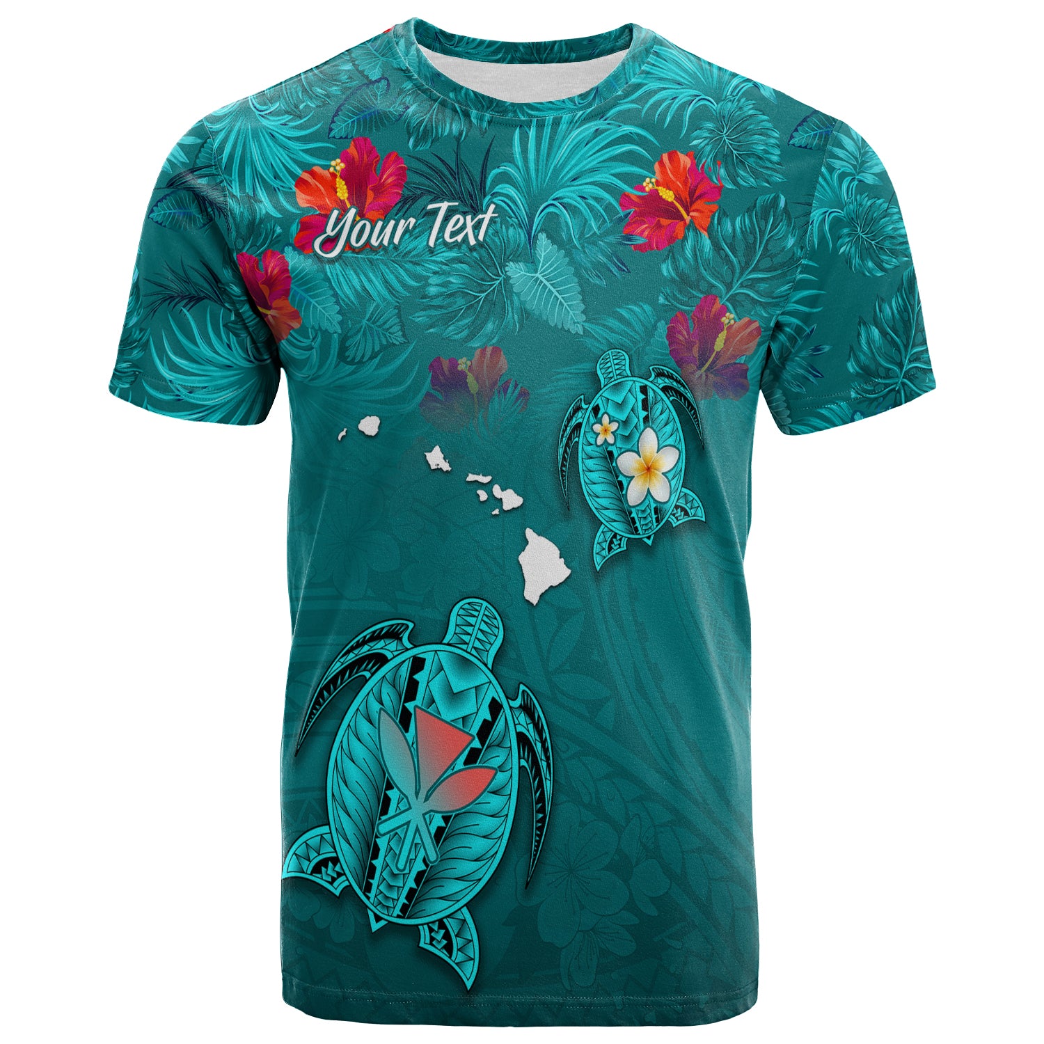 Custom Hawaiian Islands T Shirt Hawaii Tropical Flowers and Turtles Turquoise LT13 Unisex Turquoise - Polynesian Pride