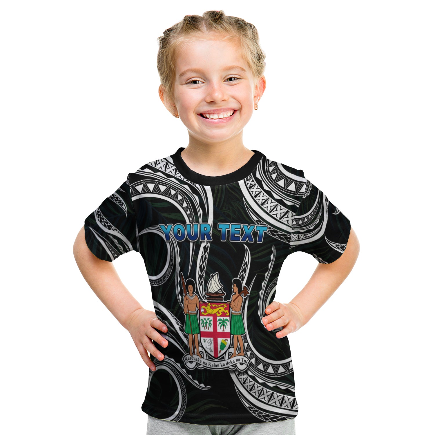 (Custom Personalised) Fiji Coat Of Arms T Shirt Kid Polynesian Mix Coconut Pattern LT13 - Polynesian Pride