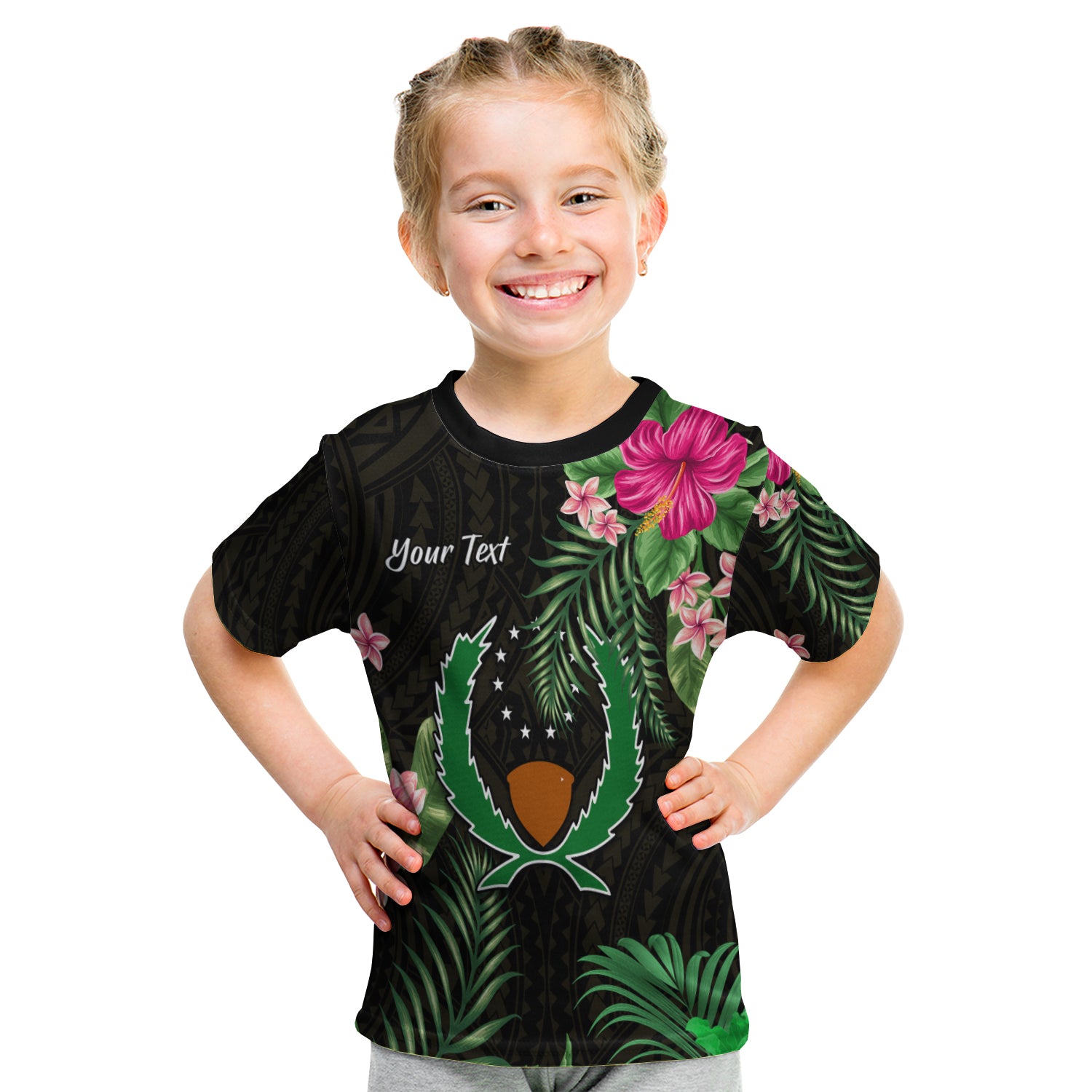 (Custom Personalised) Pohnpei Micronesia Gold T Shirt Kid Tropical Flowers LT13 Youth XL Size14 - Polynesian Pride