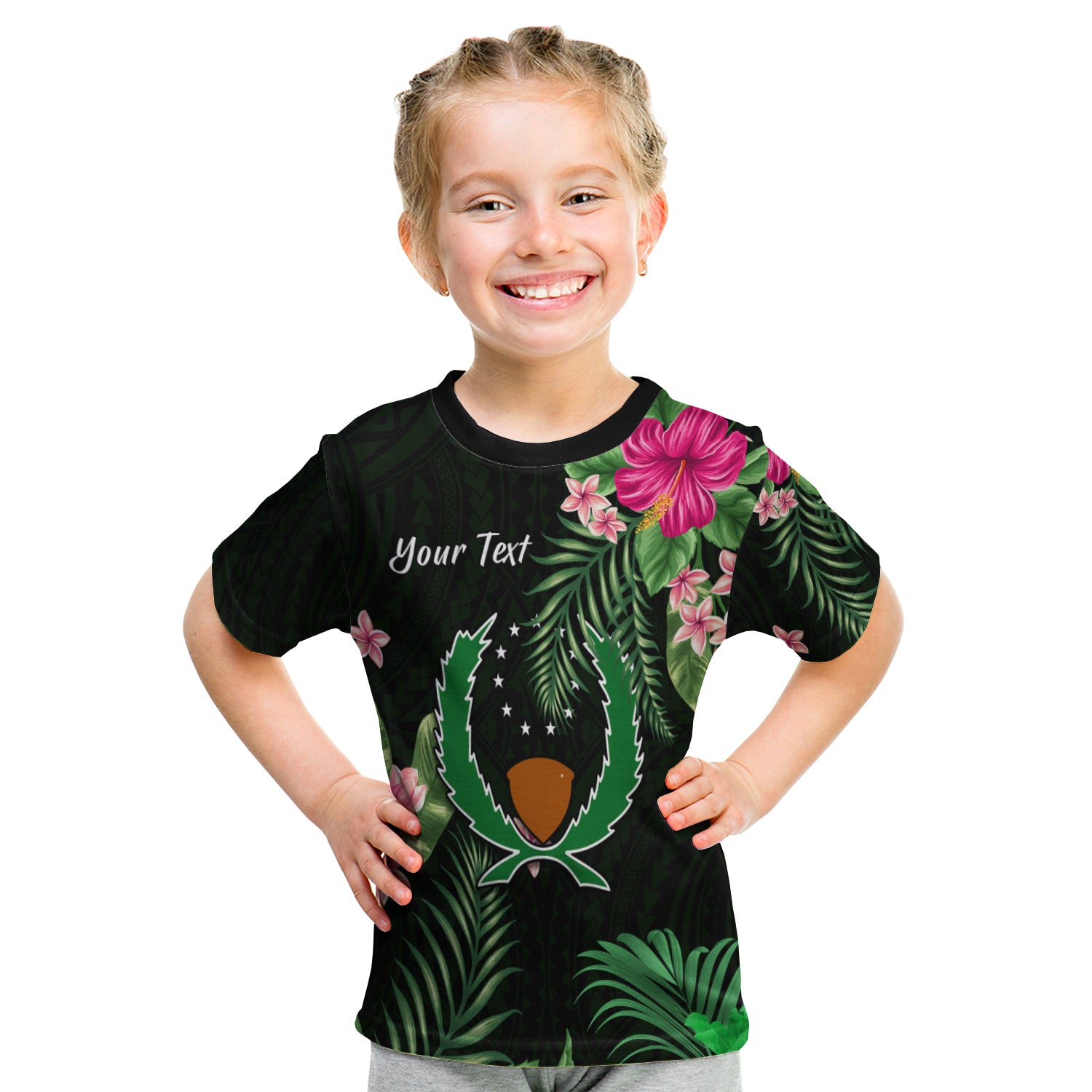 (Custom Personalised) Pohnpei Micronesia Green T Shirt Kid Tropical Flowers LT13 Youth XL Size14 - Polynesian Pride