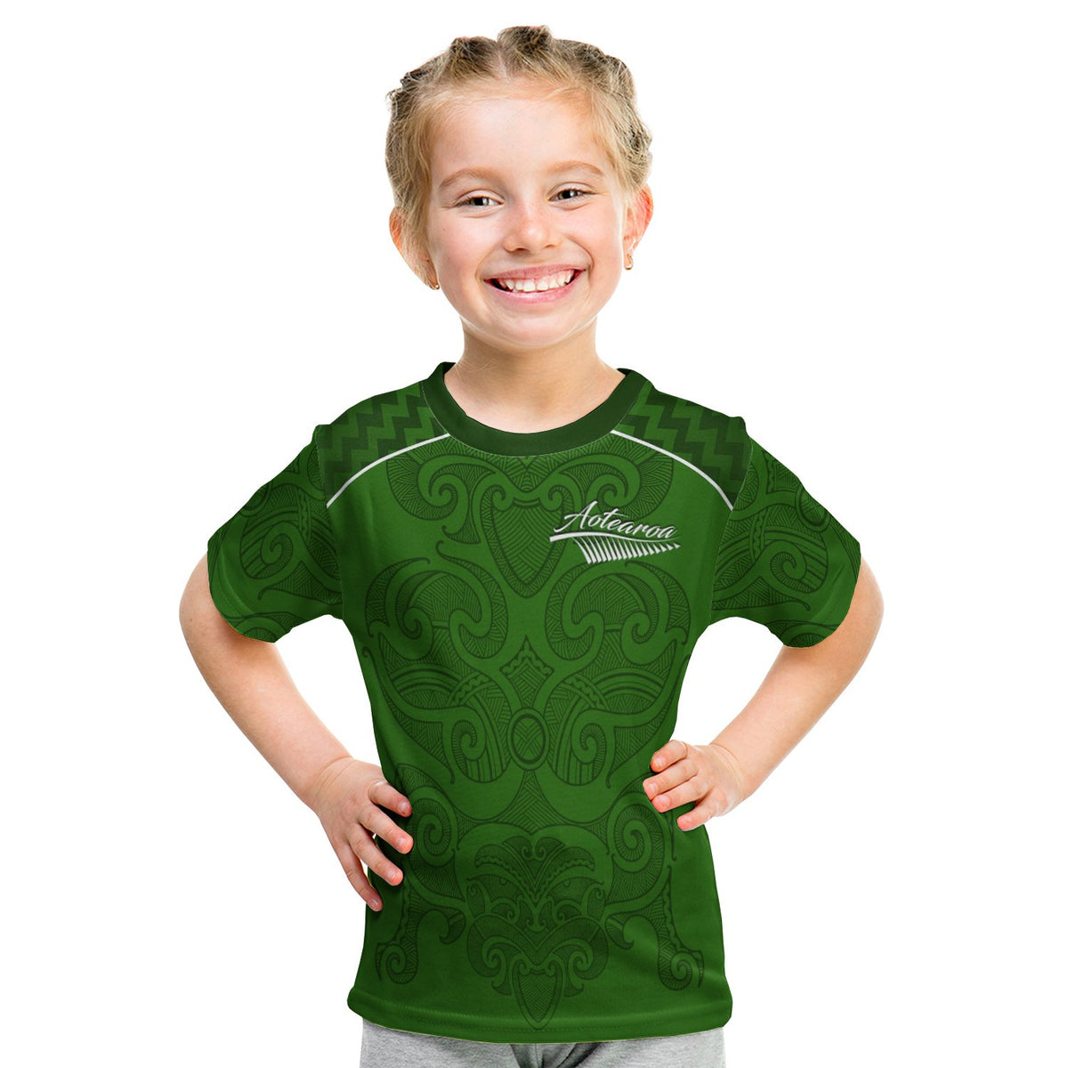 Maori 2021 T Shirt Kid - Green Aotearoa Tattoo LT13 Youth XL Size14 - Polynesian Pride