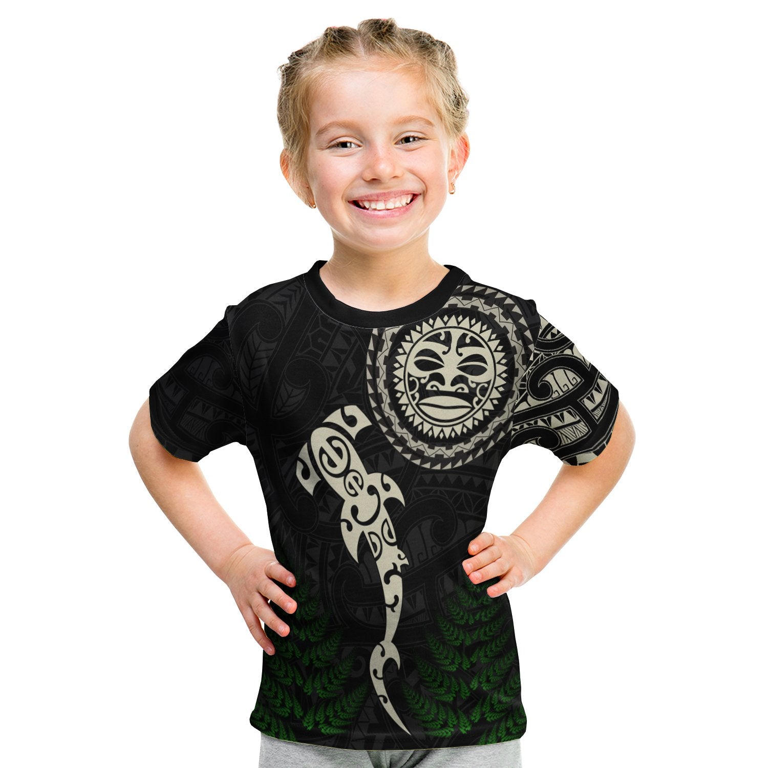Aotearoa Fern T Shirt Kid Maori Manaia And Fish LT13 Youth XL Size14 - Polynesian Pride