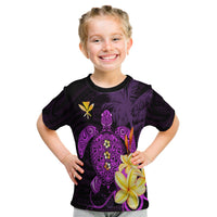 Hawaii Turtle T Shirt Kid Hawaiian Flowers Version Purple Elegant LT13 Youth XL Size14 - Polynesian Pride