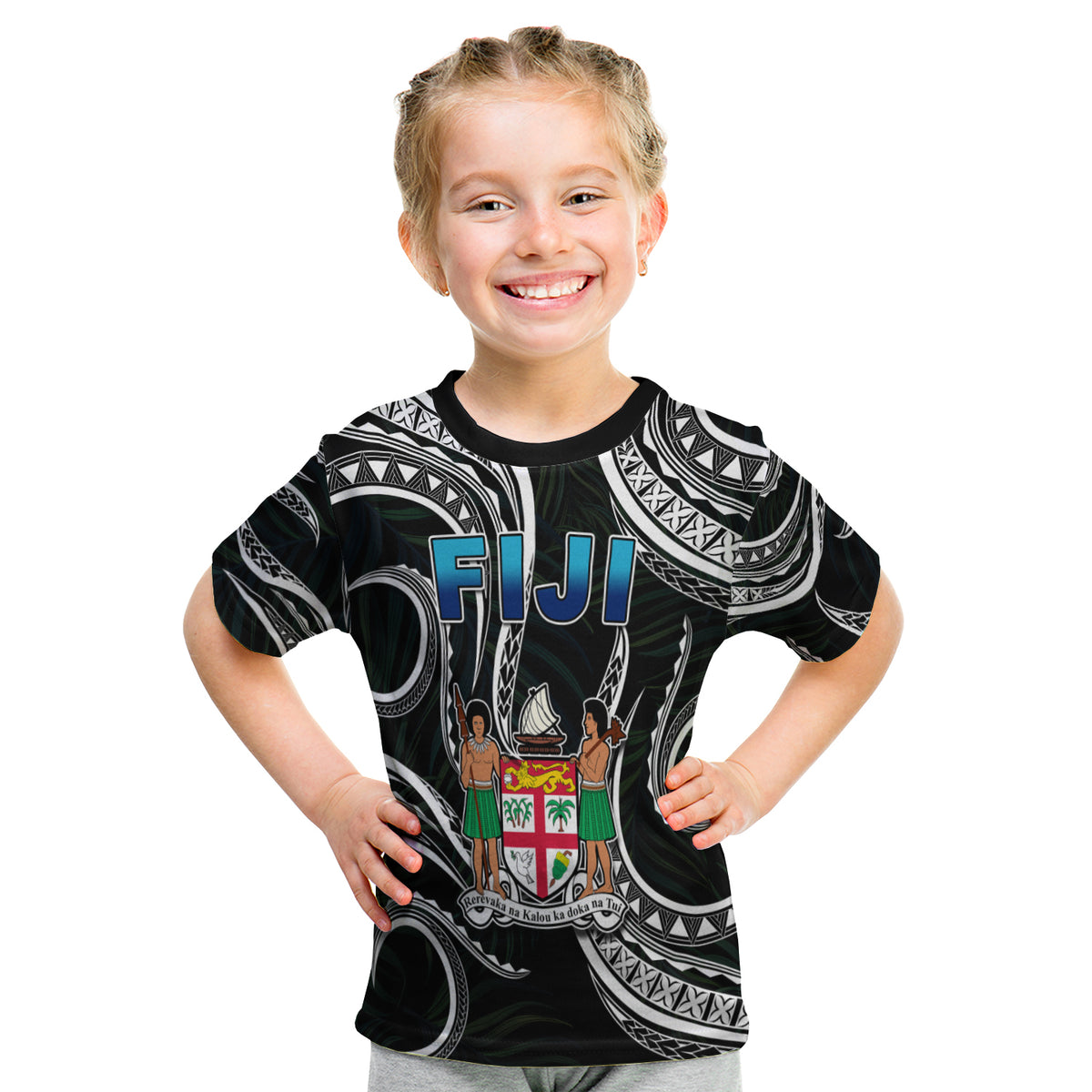 Fiji Coat Of Arms T Shirt Kid Polynesian Mix Coconut Pattern LT13 Youth XL Size14 - Polynesian Pride