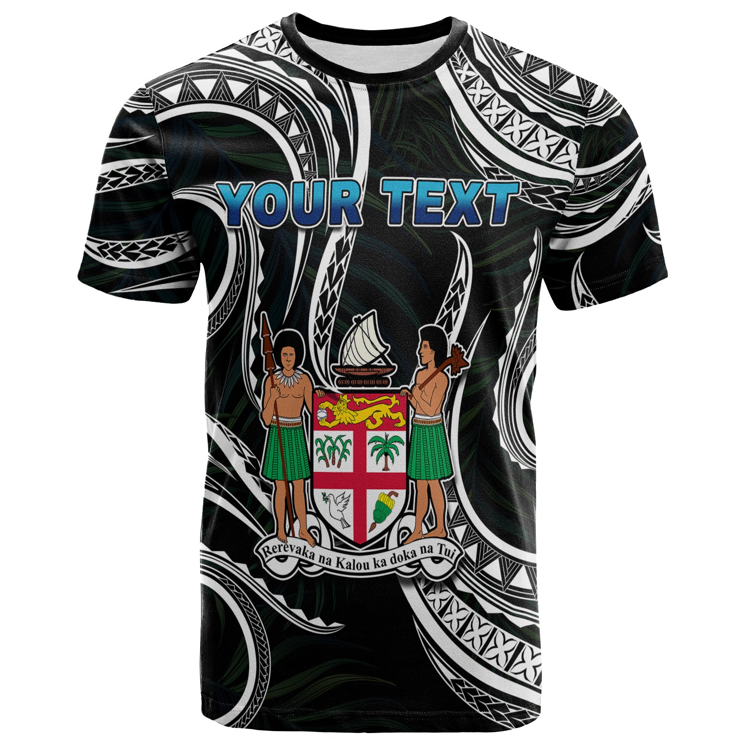 Custom Fiji Coat of Arms T Shirt Polynesian mix Coconut Pattern LT13 Unisex Black - Polynesian Pride