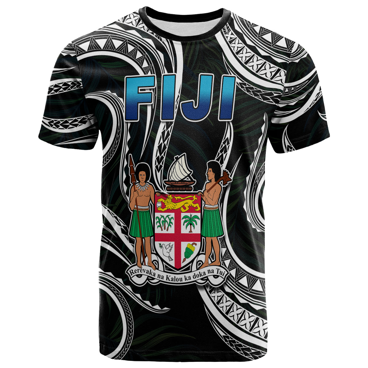 Fiji Coat of Arms T Shirt Polynesian mix Coconut Pattern LT13 Unisex Black - Polynesian Pride