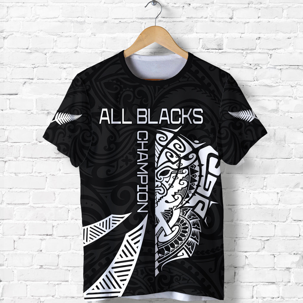 New Zealand Rugby T shirt Haka All Black mix Ta Moko LT13 Black - Polynesian Pride