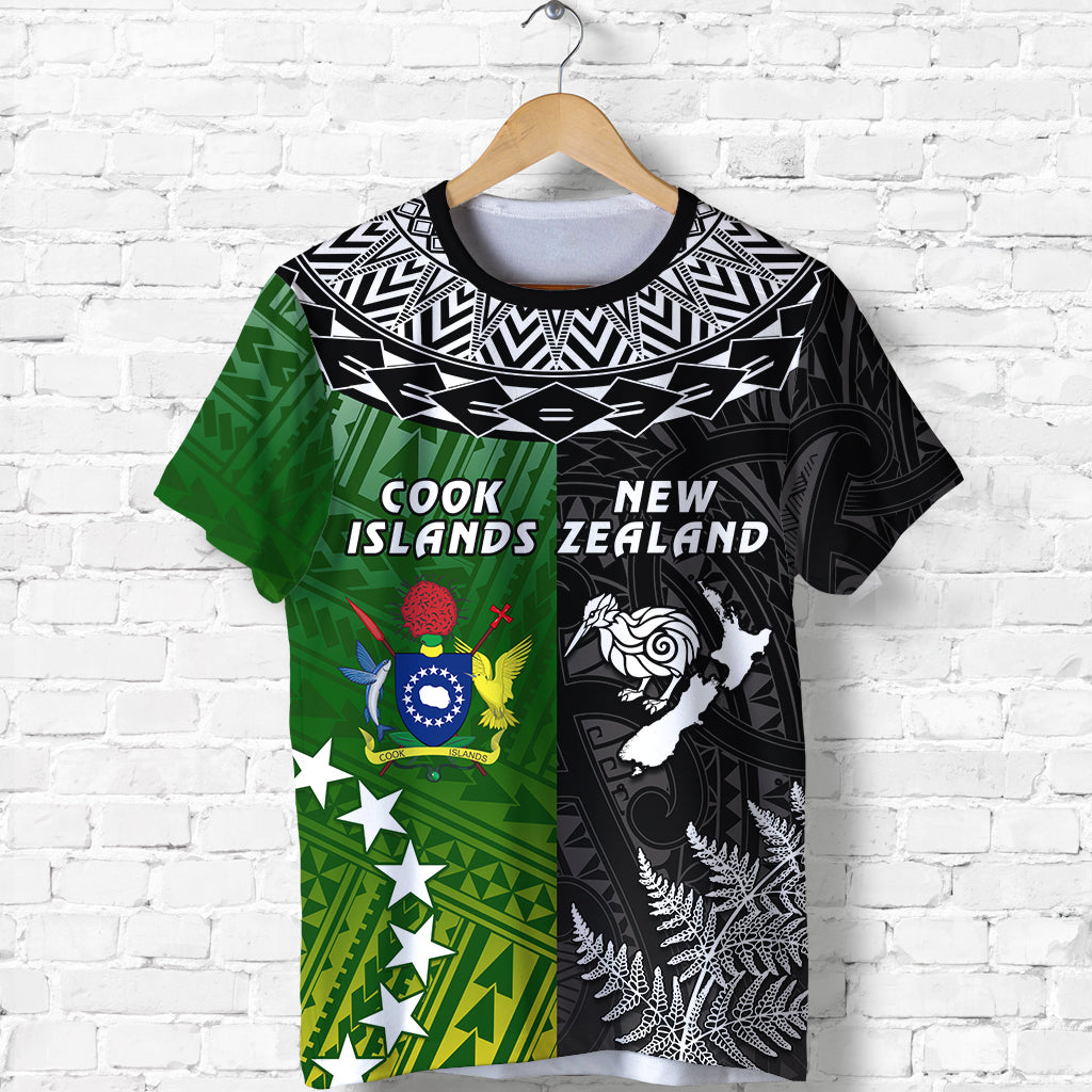 Cook Islands Pattern and New Zealand Kiwi T Shirt LT13 Unisex Black - Polynesian Pride