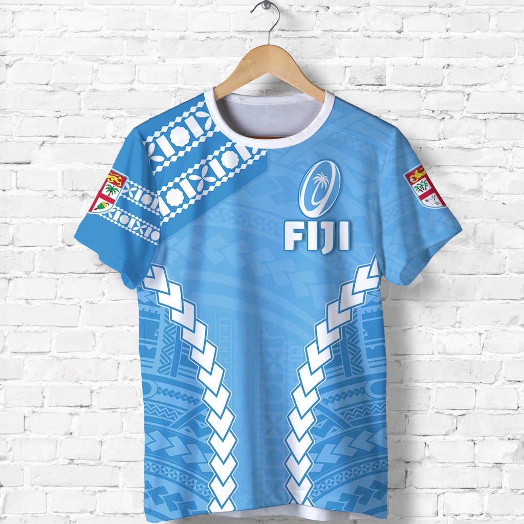 Custom Fiji Rugby T Shirt Fresh Version Blue Custom Text and Number - Polynesian Pride