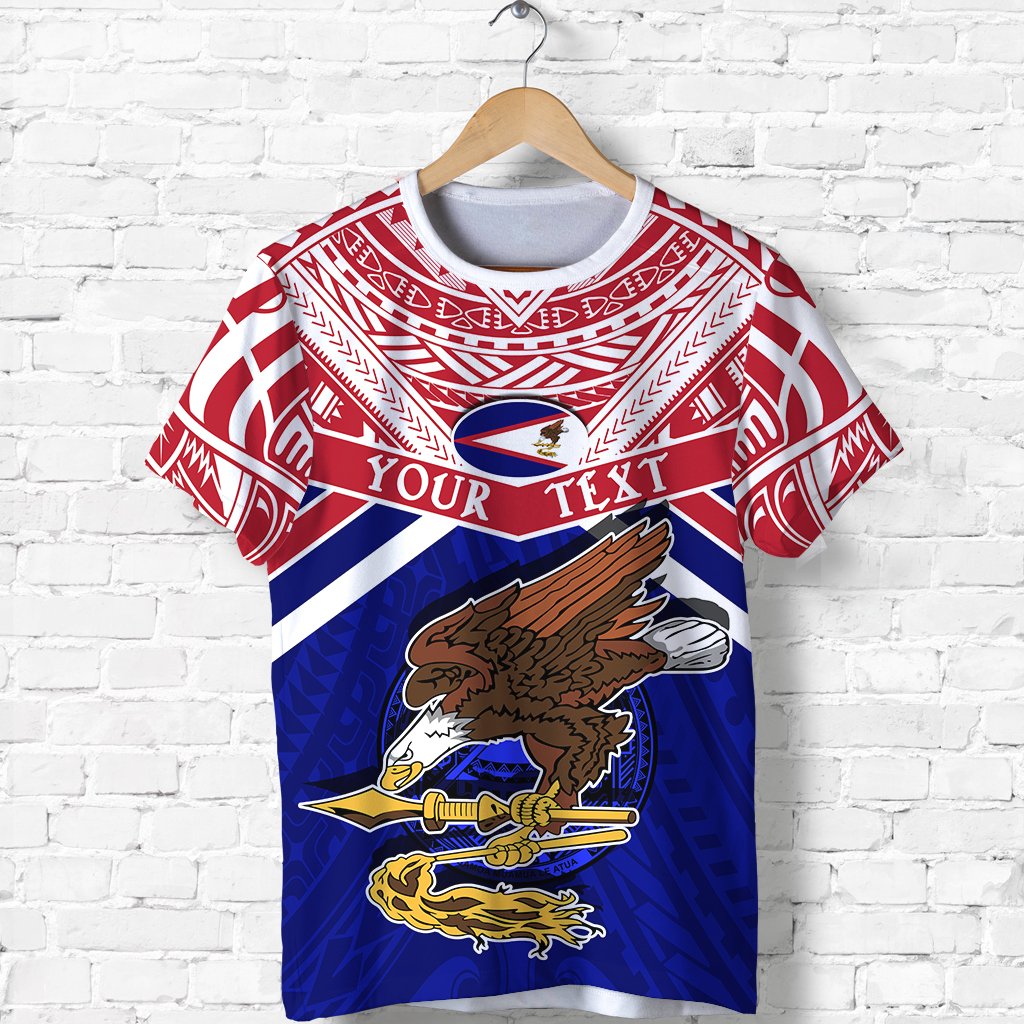 Custom American Samoa Rugby T Shirt Eagle Flag Unisex Blue - Polynesian Pride