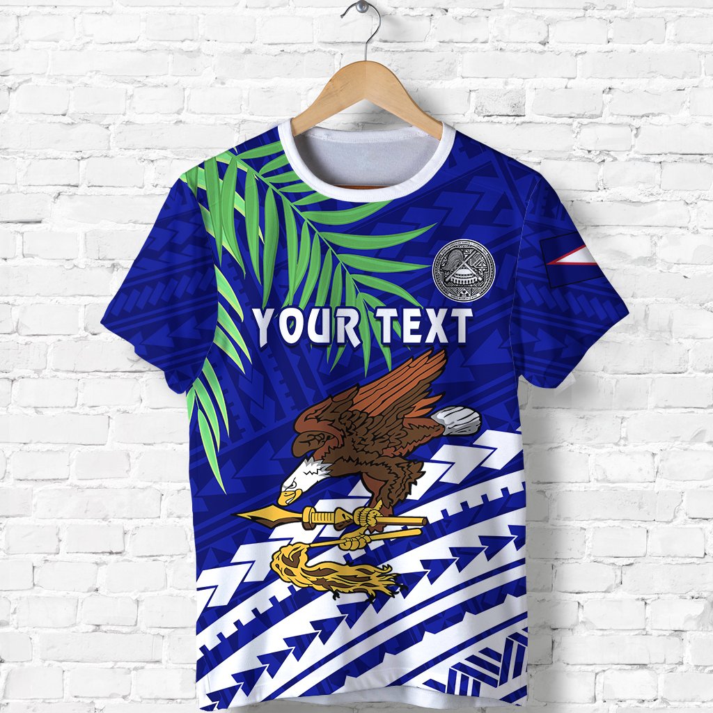 Custom American Samoa Rugby T Shirt Coconut Leaves Talavalu Unisex Blue - Polynesian Pride