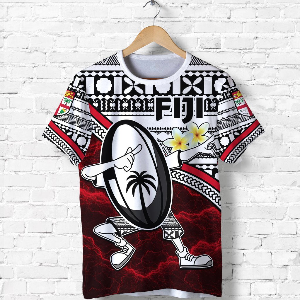 Fiji Rugby T Shirt Tapa Cloth Dab Trend Creative Red Unisex Red - Polynesian Pride