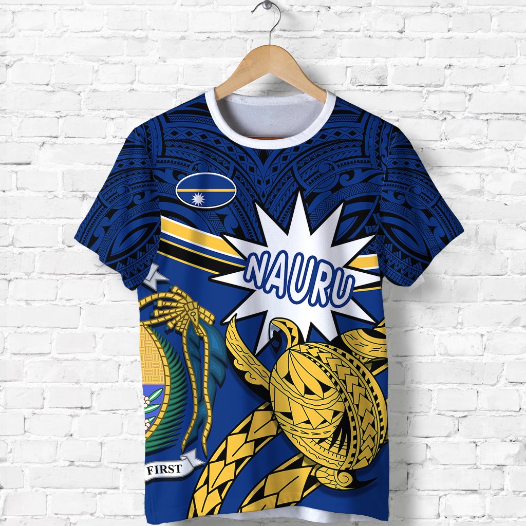 Nauru Rugby T Shirt Version Turtle Polynesian Unisex Blue - Polynesian Pride