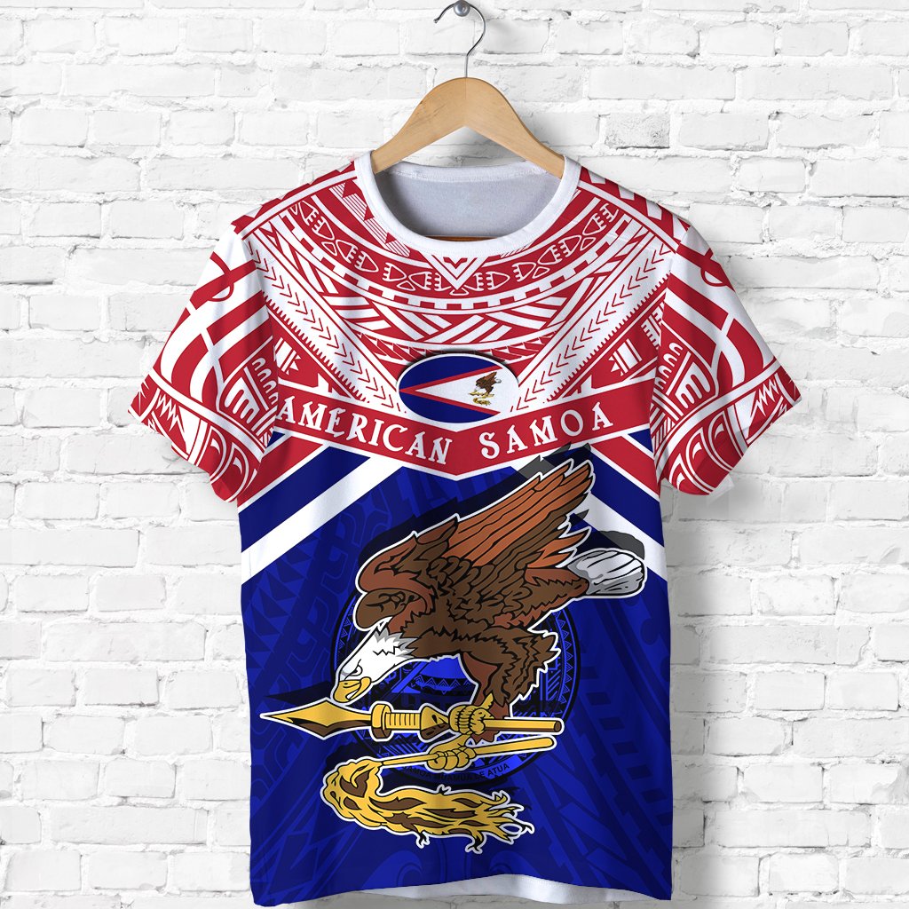 American Samoa Rugby T Shirt Eagle Flag Unisex Blue - Polynesian Pride