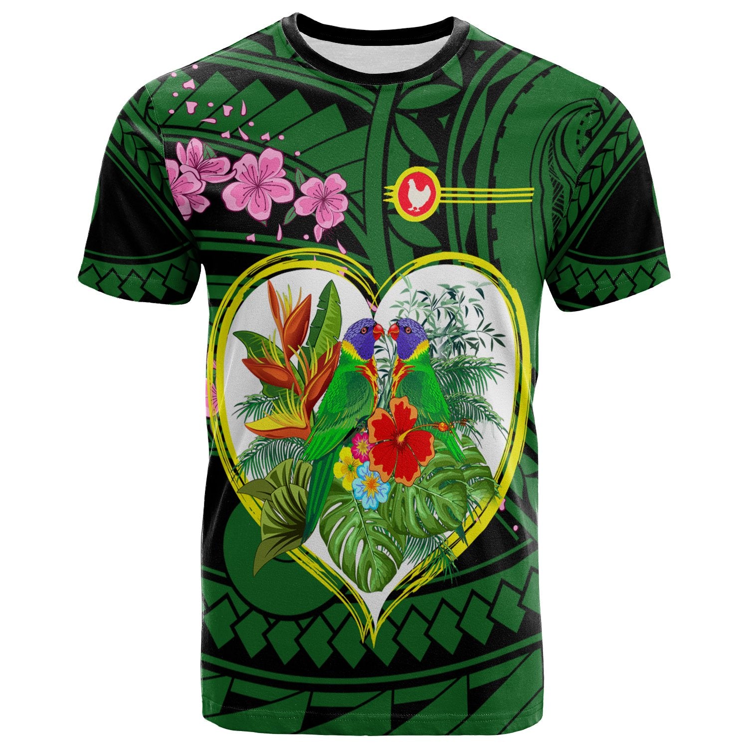 American Samoa T Shirt The Love of Blue Crowned Lory Unisex Green - Polynesian Pride