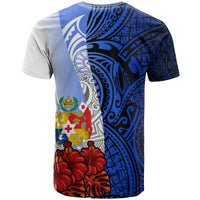 Tonga Polynesian Kid T Shirt Coat of Arm With Hibiscus Blue - Polynesian Pride