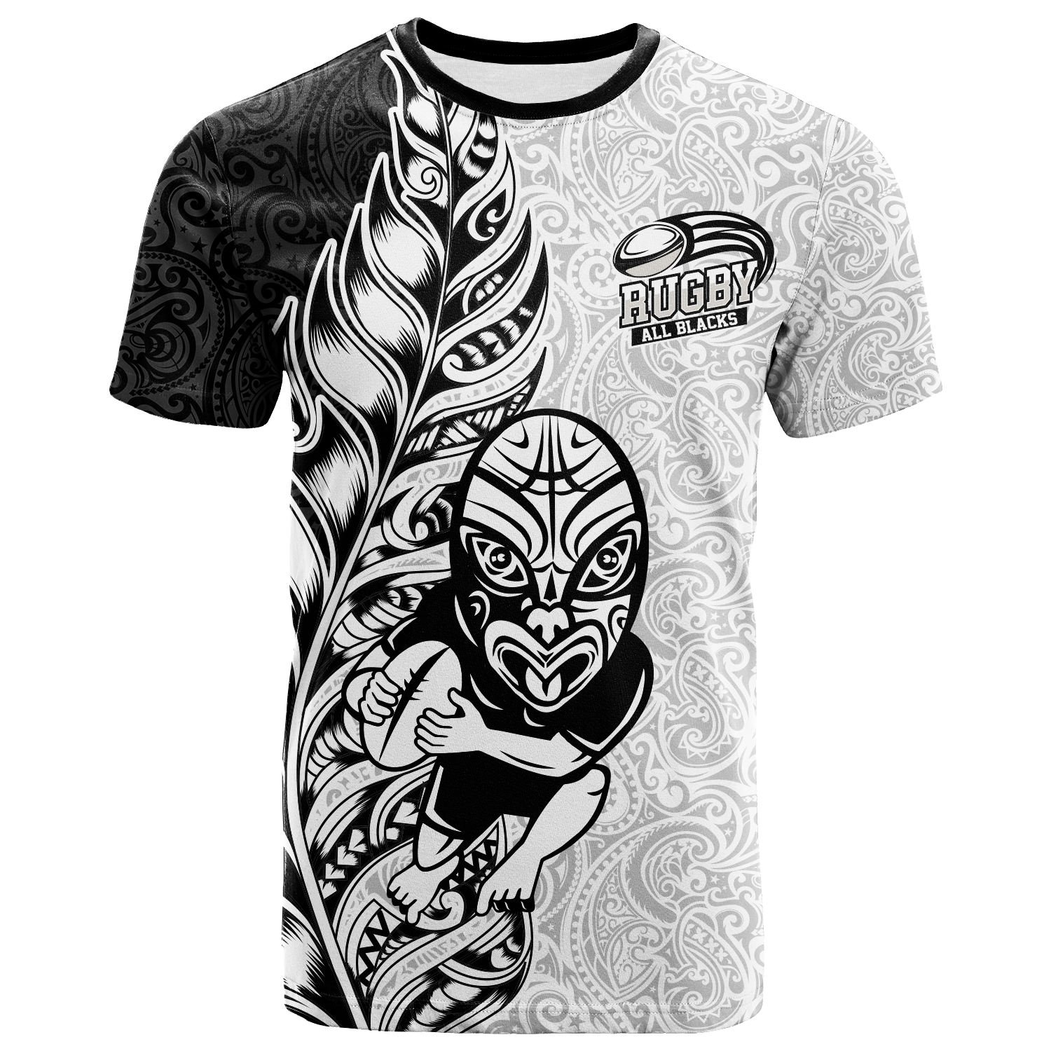 New Zealand Maori All Black Rugby T Shirt LT2 WHITE - Polynesian Pride