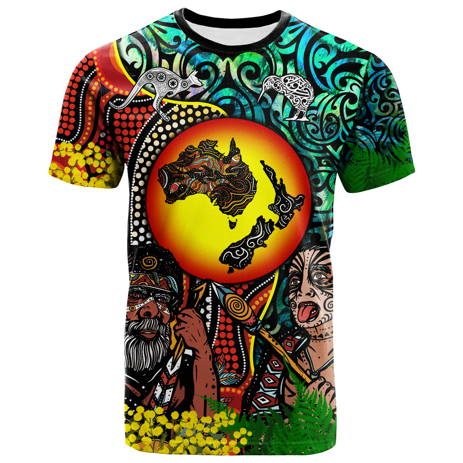 Australia Aboriginal Kangaroo Combine New Zealand Maori Kiwi Bird T Shirt LT2 ART - Polynesian Pride