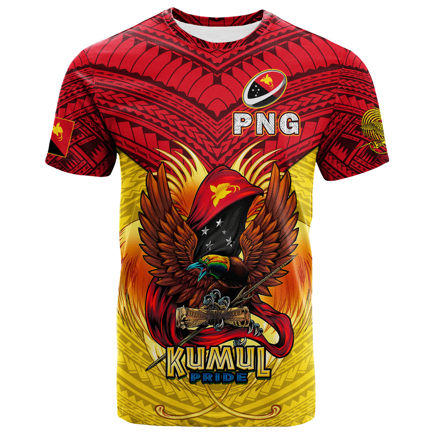 Custom Papua New Guinea Rugby Kumul Pride T Shirt LT2 - Polynesian Pride