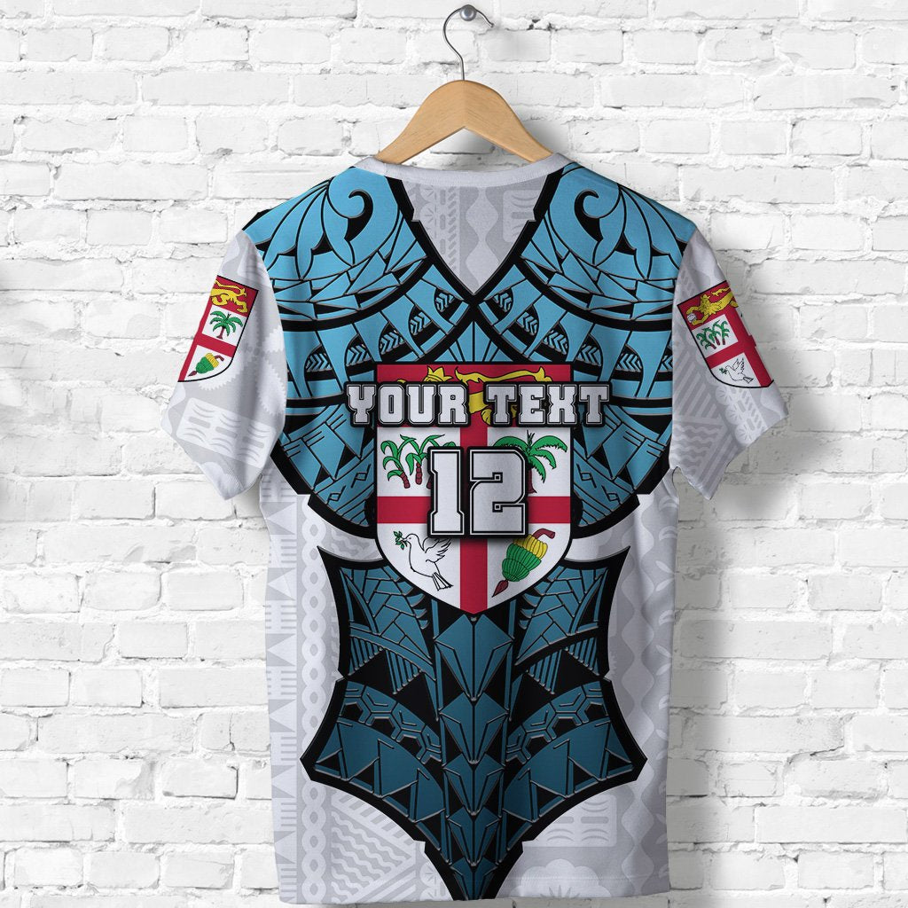 Custom Fiji Rugby T Shirt Armor Style White - Polynesian Pride