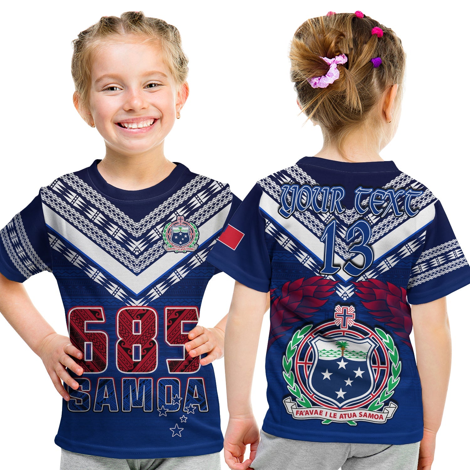 (Custom Personalise Text and Number) Samoa 685 T Shirt KID Uso Aso Uma Toa Samoa Rugby History Made LT13 Blue - Polynesian Pride