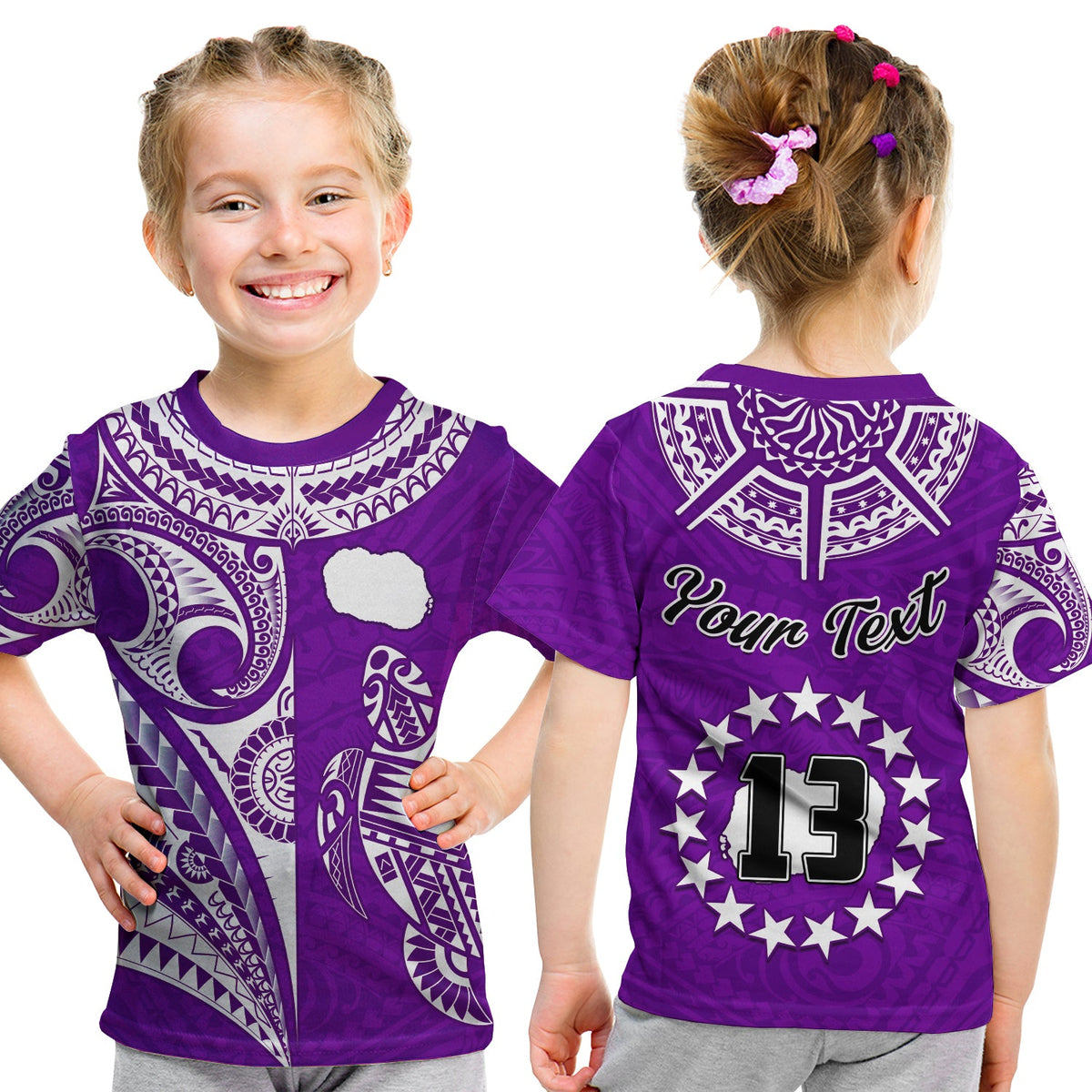 (Custom Text and Number) Rarotonga Cook Islands T Shirt Turtle and Map Style Purple LT13 - Polynesian Pride