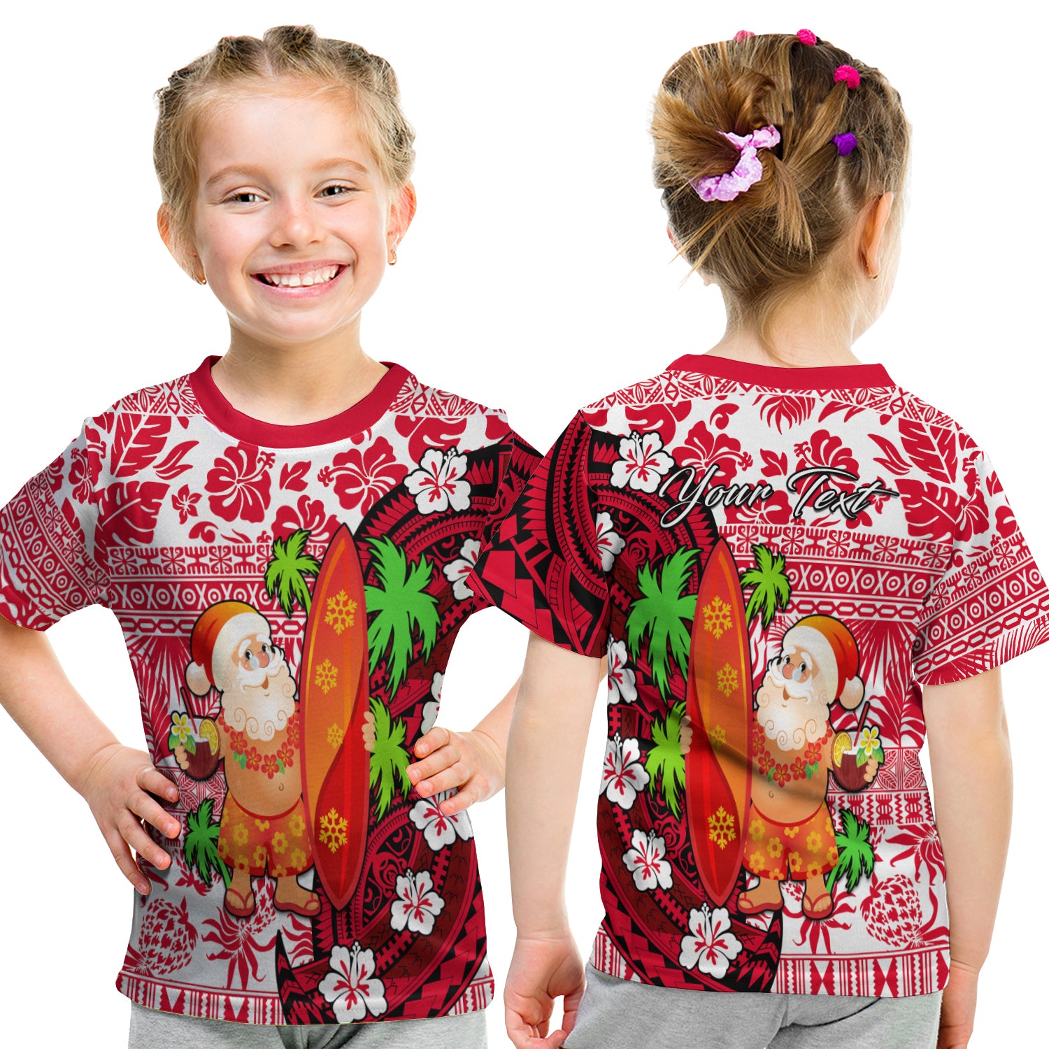 (Custom Personalised) Mele Kalikimaka T Shirt Kid Christmas Hawaii With Santa Claus LT13 - Polynesian Pride