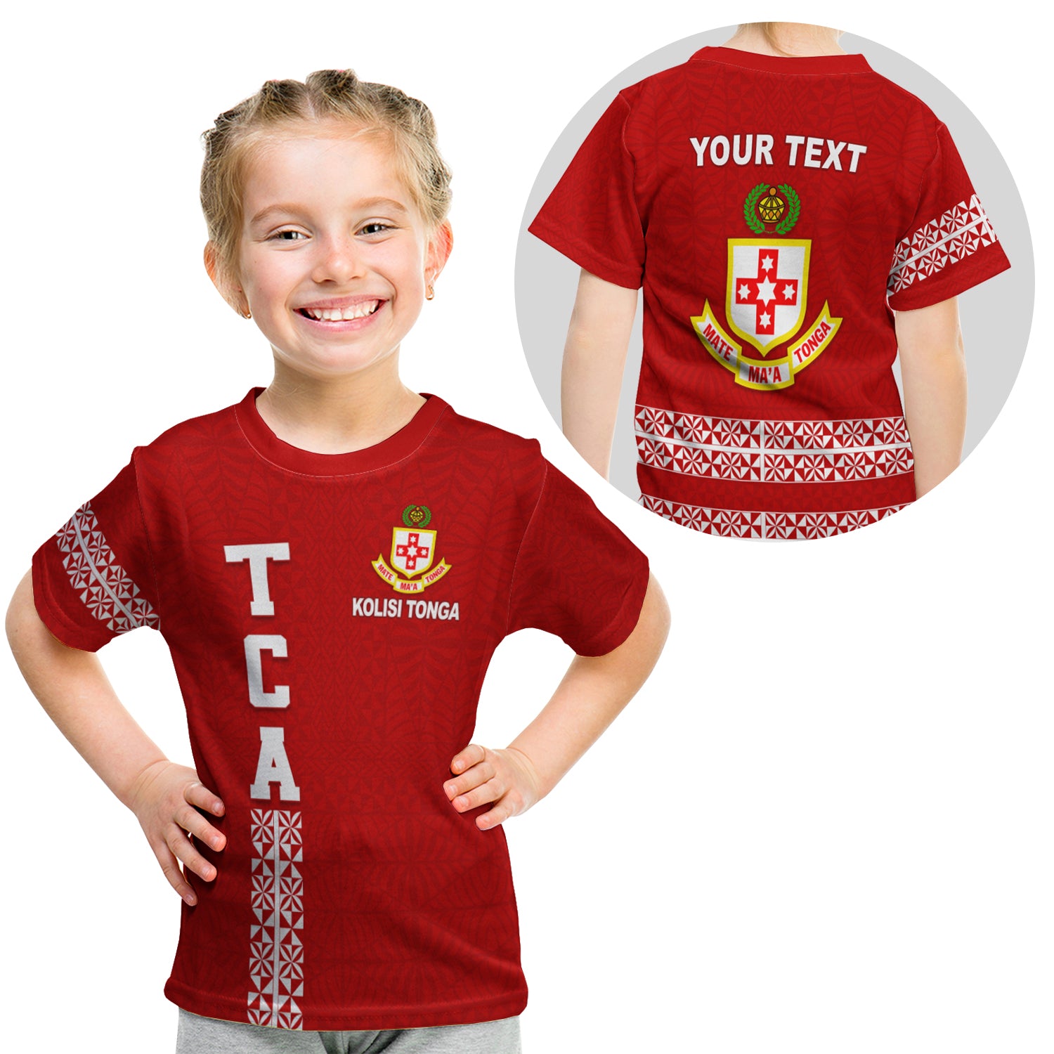 (Custom Personalised) Kolisi Tonga T Shirt Kid - Tca LT13 - Polynesian Pride