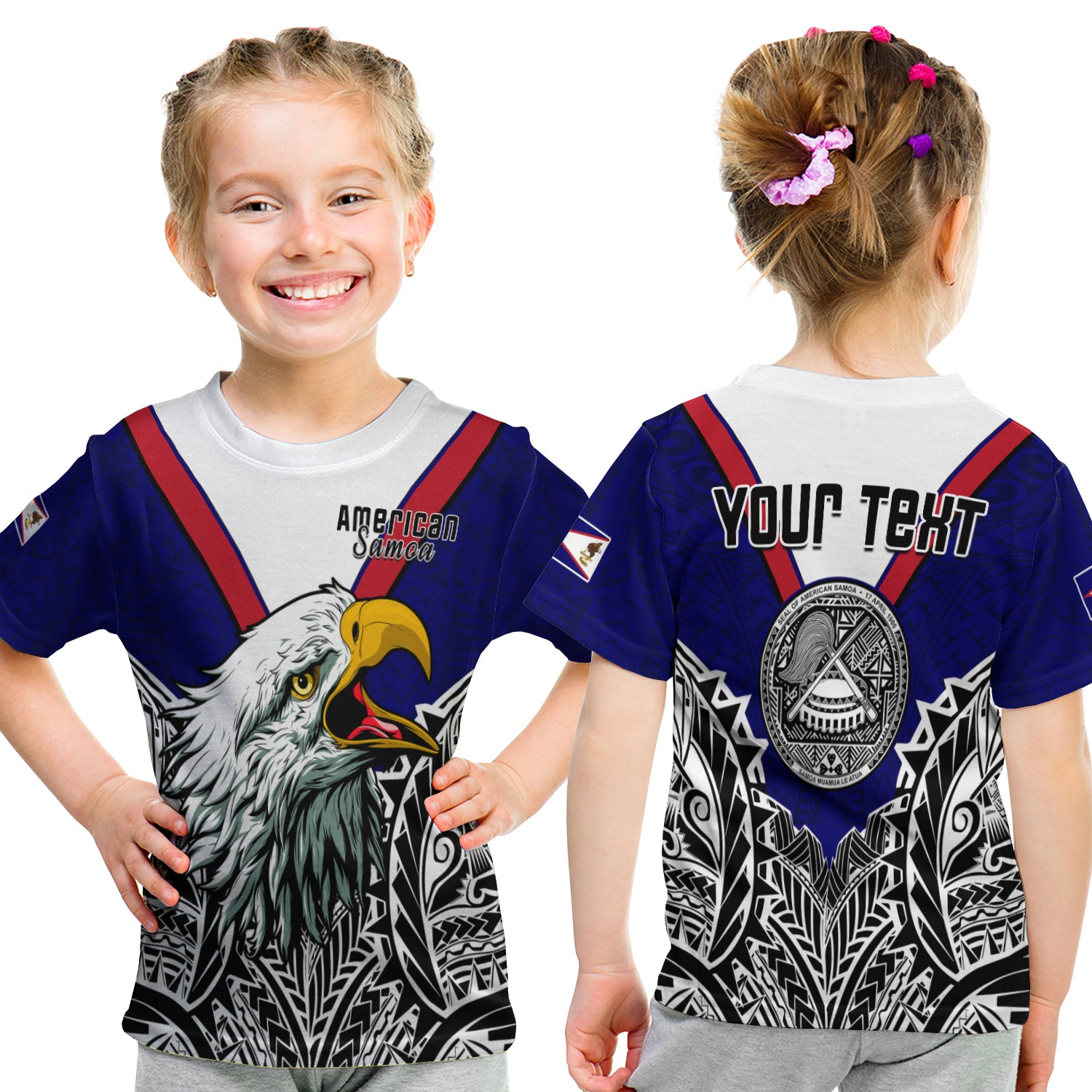 (Custom Personalised) American Samoa T Shirt KID Bald Eagle Mix Polynesian LT13 - Polynesian Pride