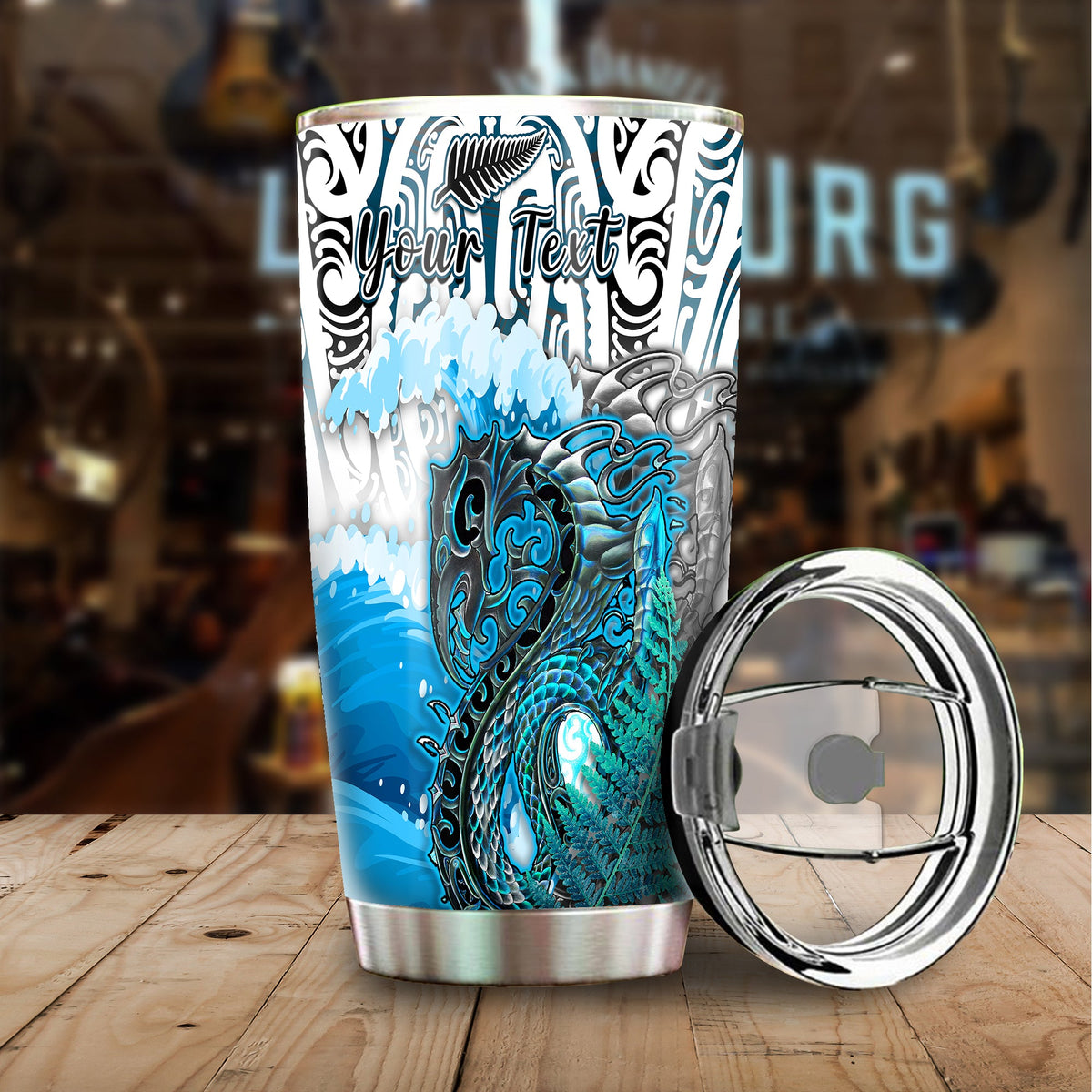 (Custom Personalised) Manaia Maori Tumbler Fern Aotearoa Blue Waves LT13 - Polynesian Pride