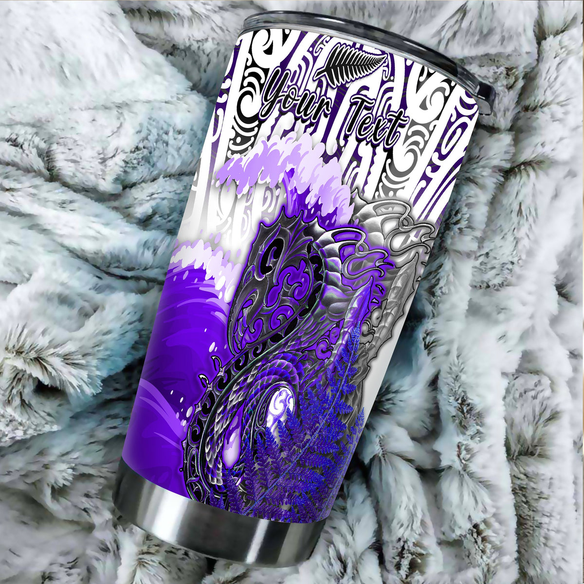 (Custom Personalised) Manaia Maori Tumbler Fern Aotearoa Purple Waves LT13 - Polynesian Pride