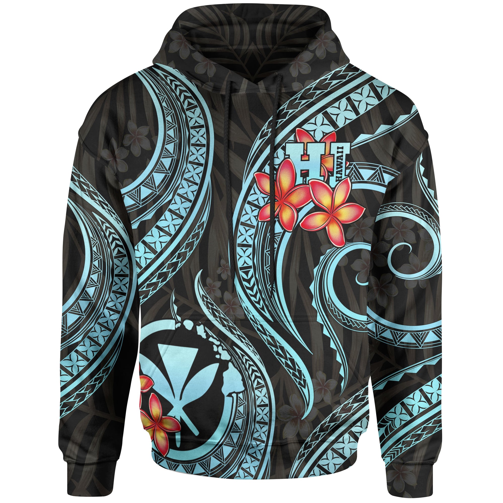 Polynesian Hawaii Hoodie Turquoise Plumeria Unisex Turquoise - Polynesian Pride