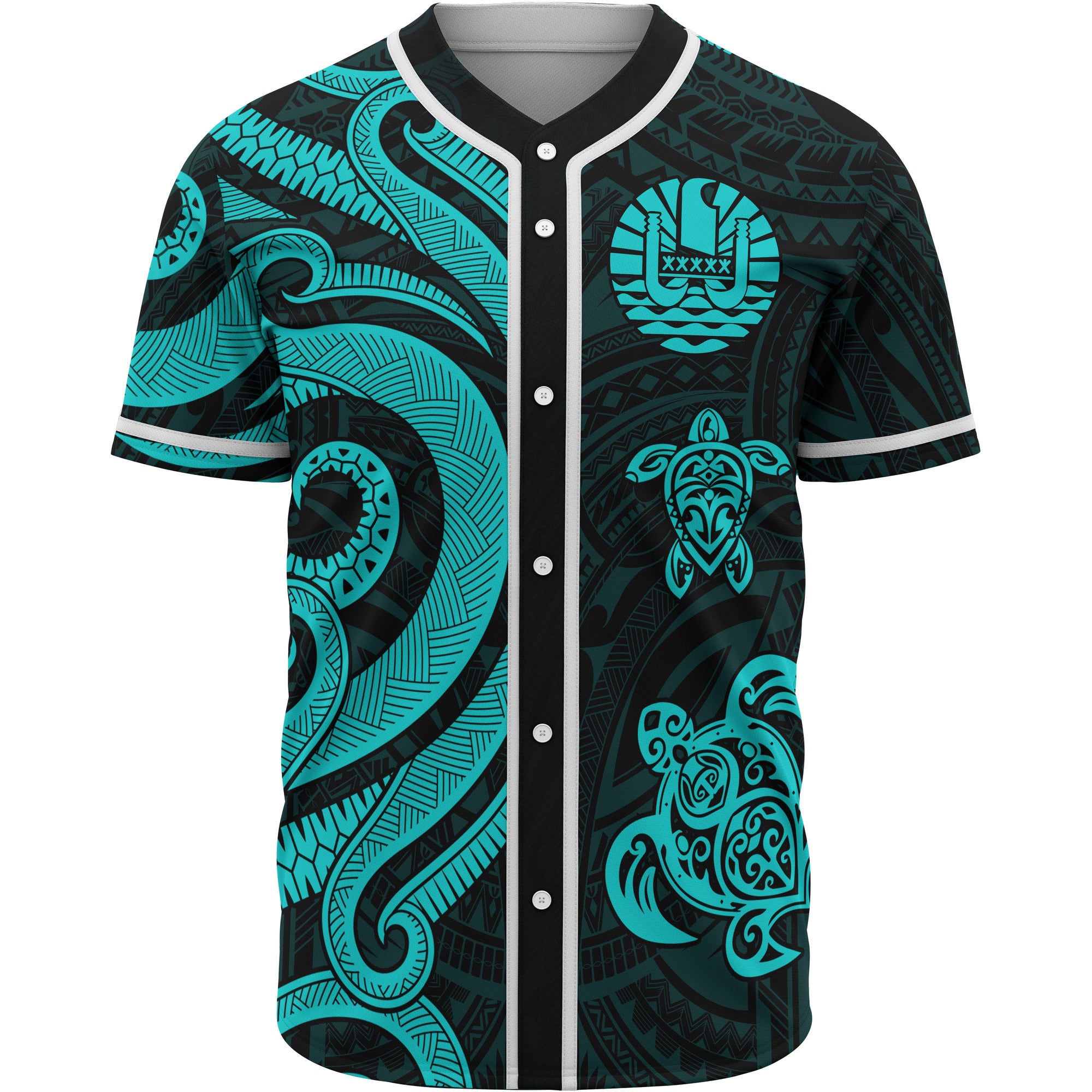 Tahiti Baseball Shirt - Tutquoise Tentacle Turtle Unisex Tutquoise - Polynesian Pride