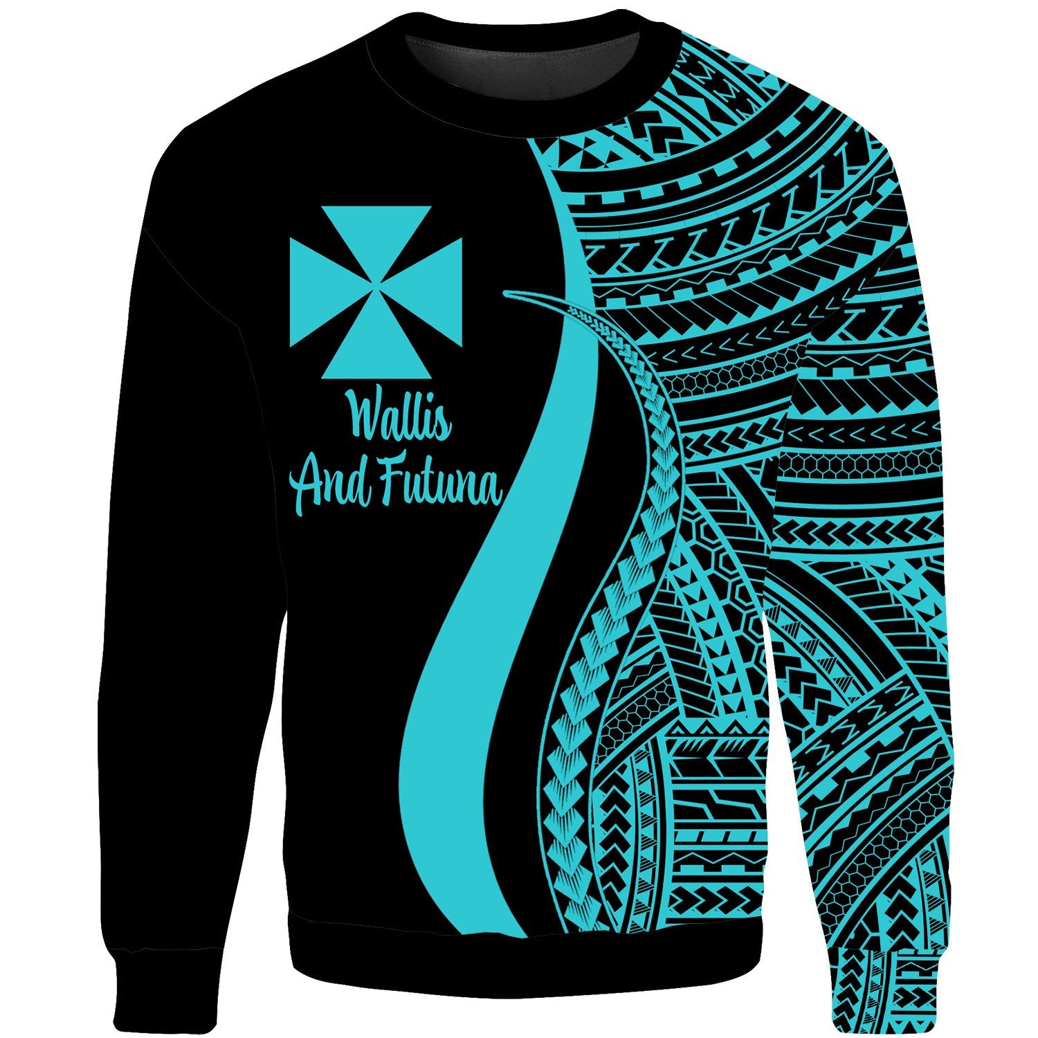 Wallis And Futuna Sweatshirt - Turquoise Polynesian Tentacle Tribal Pattern Unisex Turquoise - Polynesian Pride