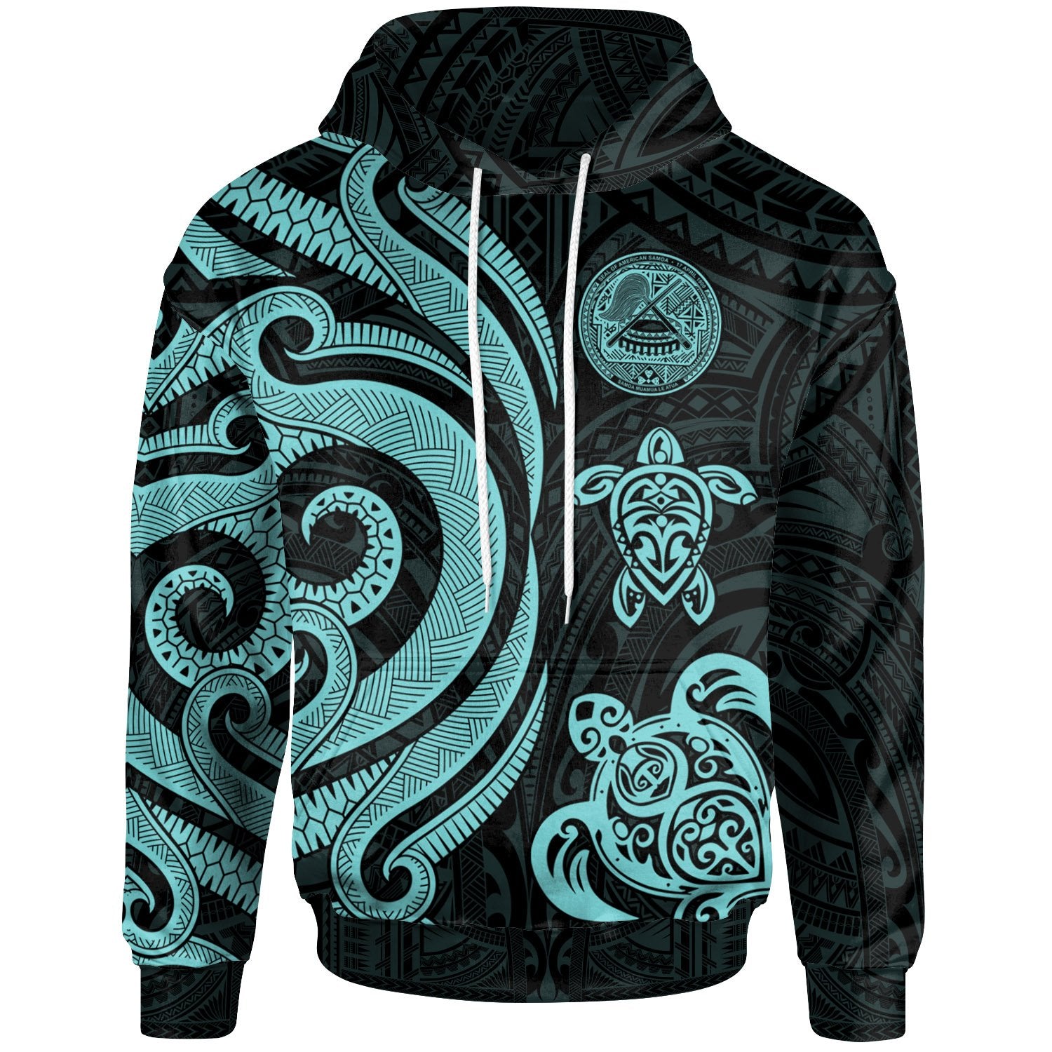 American Samoa Hoodie Turquoise Tentacle Turtle Unisex Turquoise - Polynesian Pride