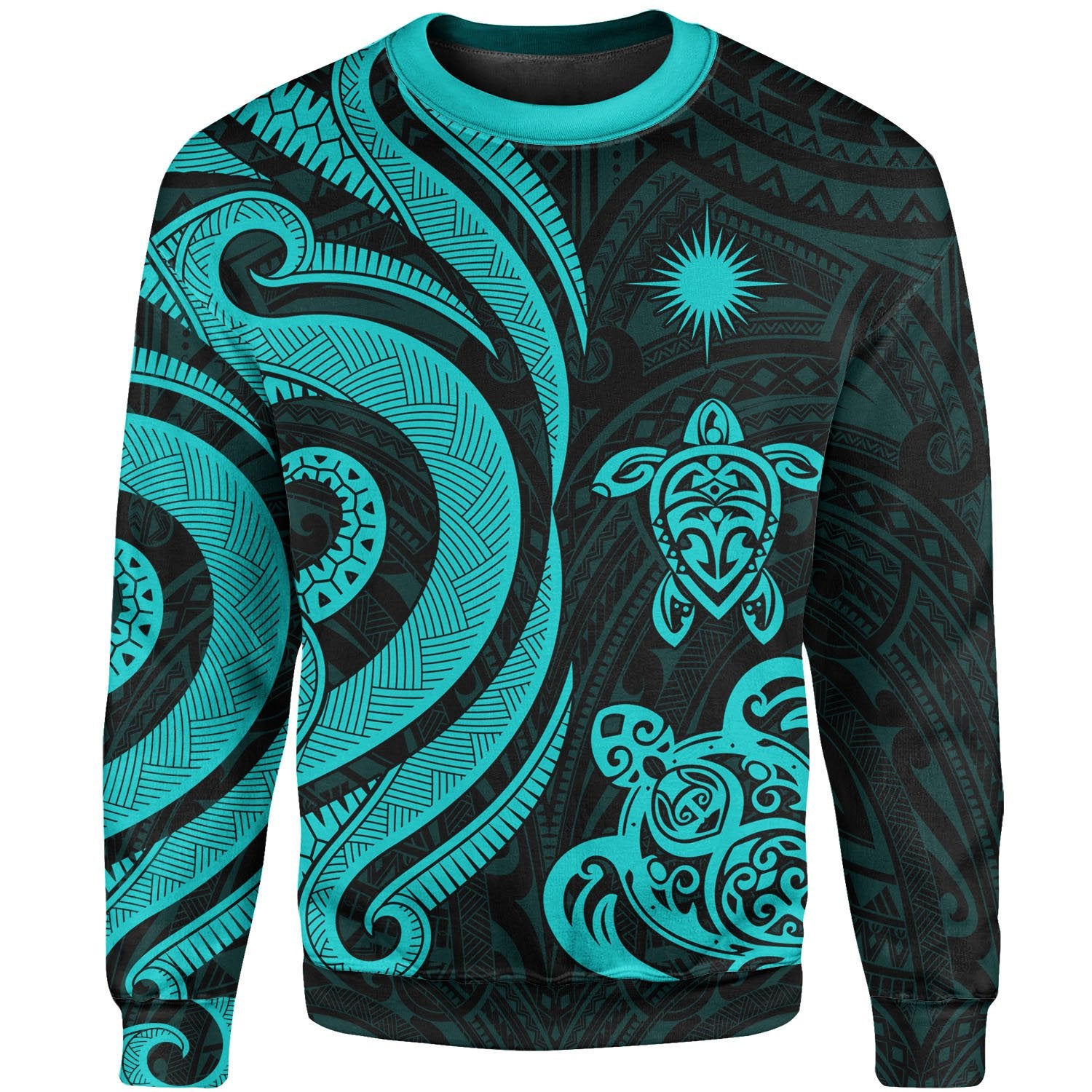 Marshall Islands Sweater - Turquoise Tentacle Turtle Unisex Turquoise - Polynesian Pride