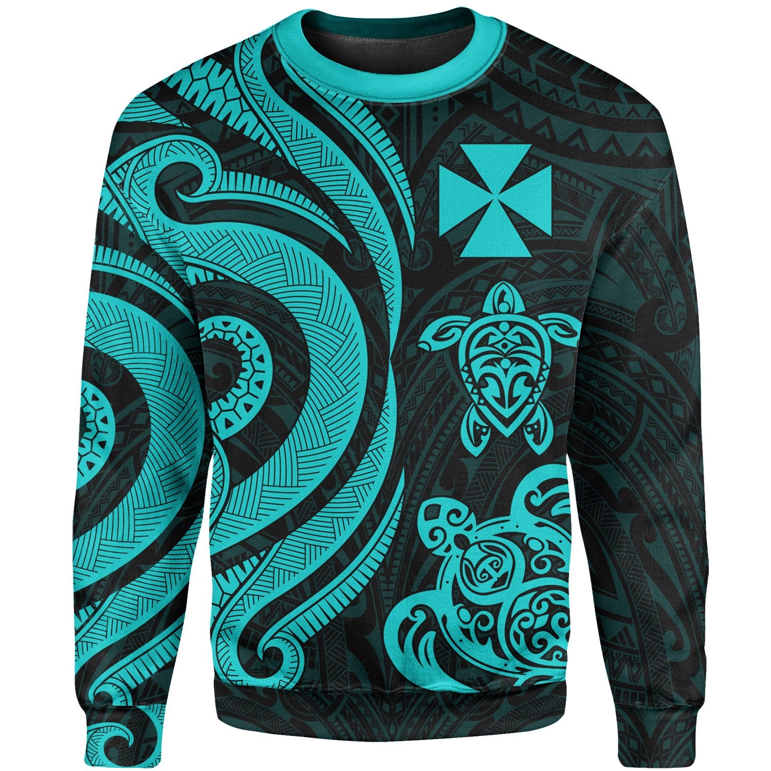 Wallis and Futuna Sweater - Turquoise Tentacle Turtle Unisex Turquoise - Polynesian Pride